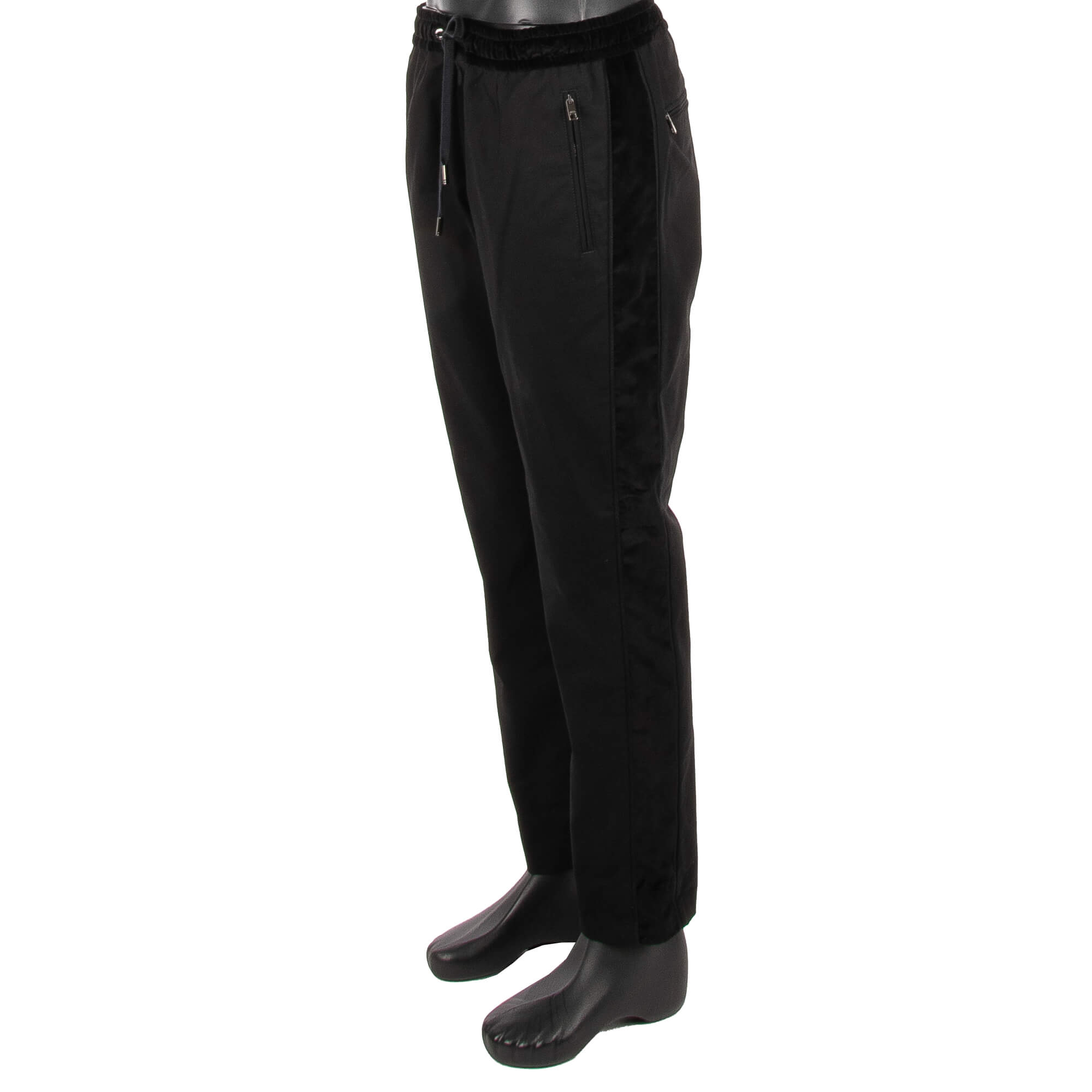 Chino Hose aus Baumwolle mit Kontraststreifen aus Samt, Taschen mit Reißverschluss und elastischer Taille von DOLCE & GABBANA 