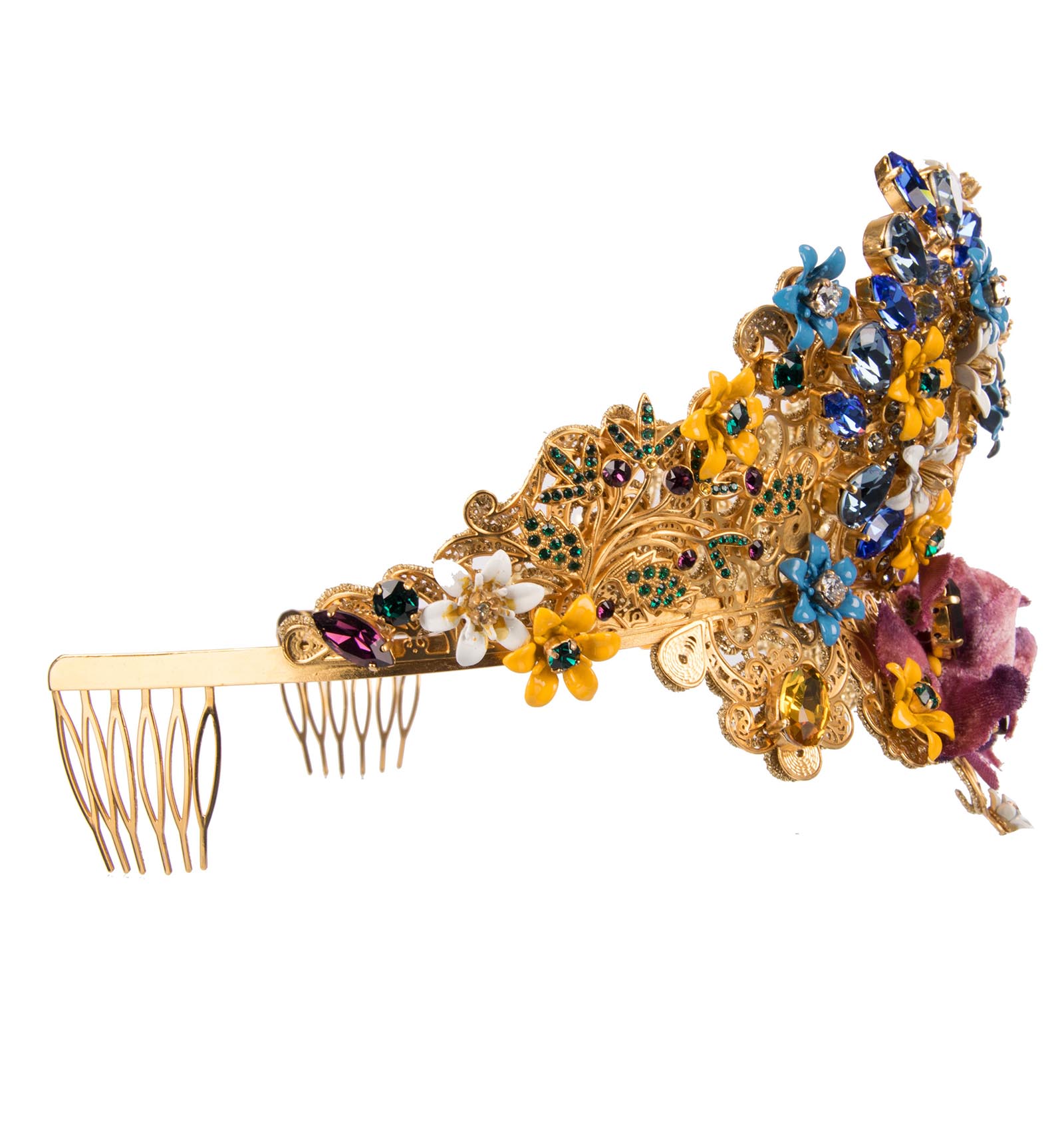 "Mix Fiori" Filigree Tiara Crown with flowers and crystals in Gold by DOLCE & GABBANA