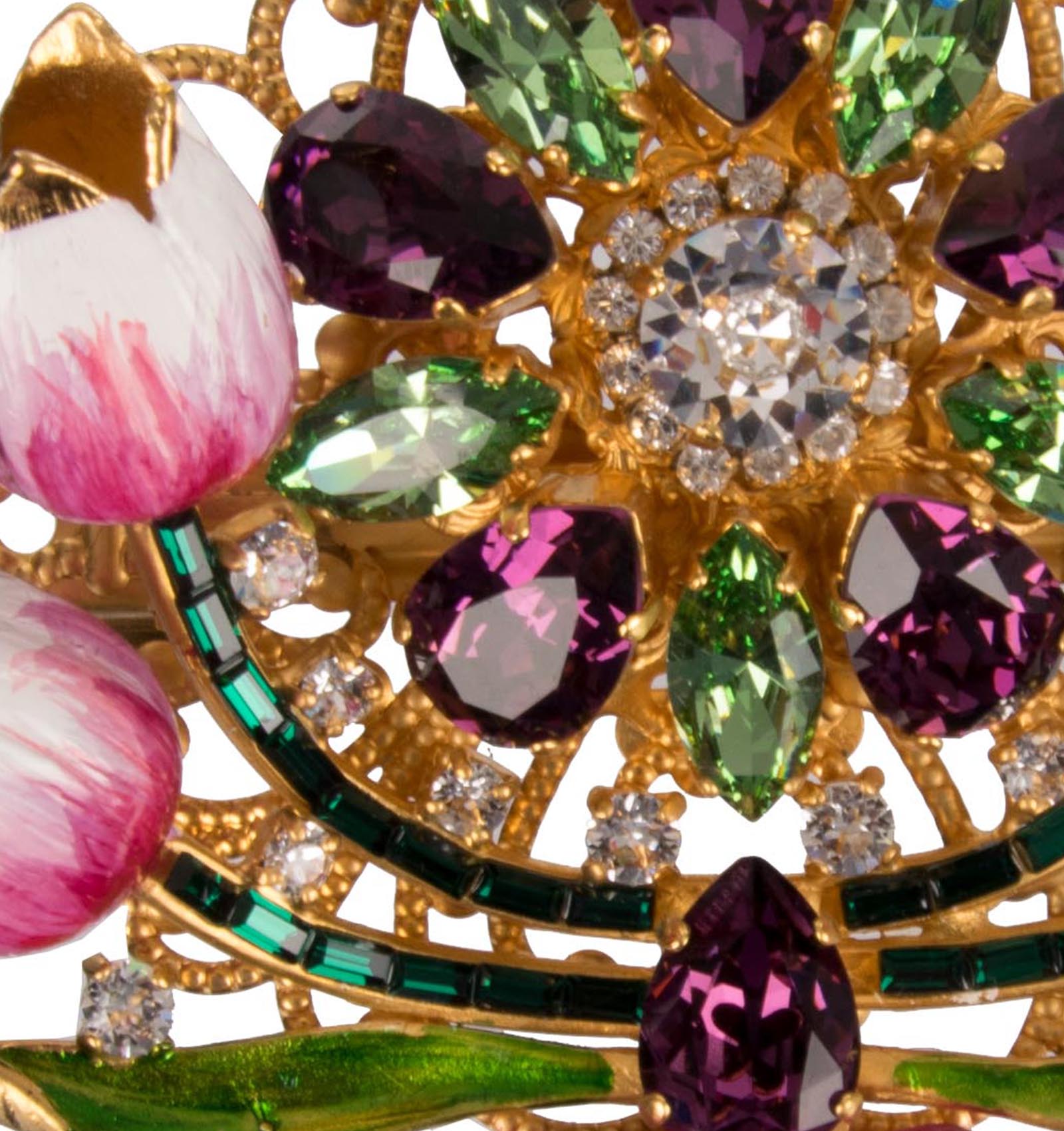 Haarspange mit handgemalten Tulpen und Kristallen in Gold von DOLCE & GABBANA