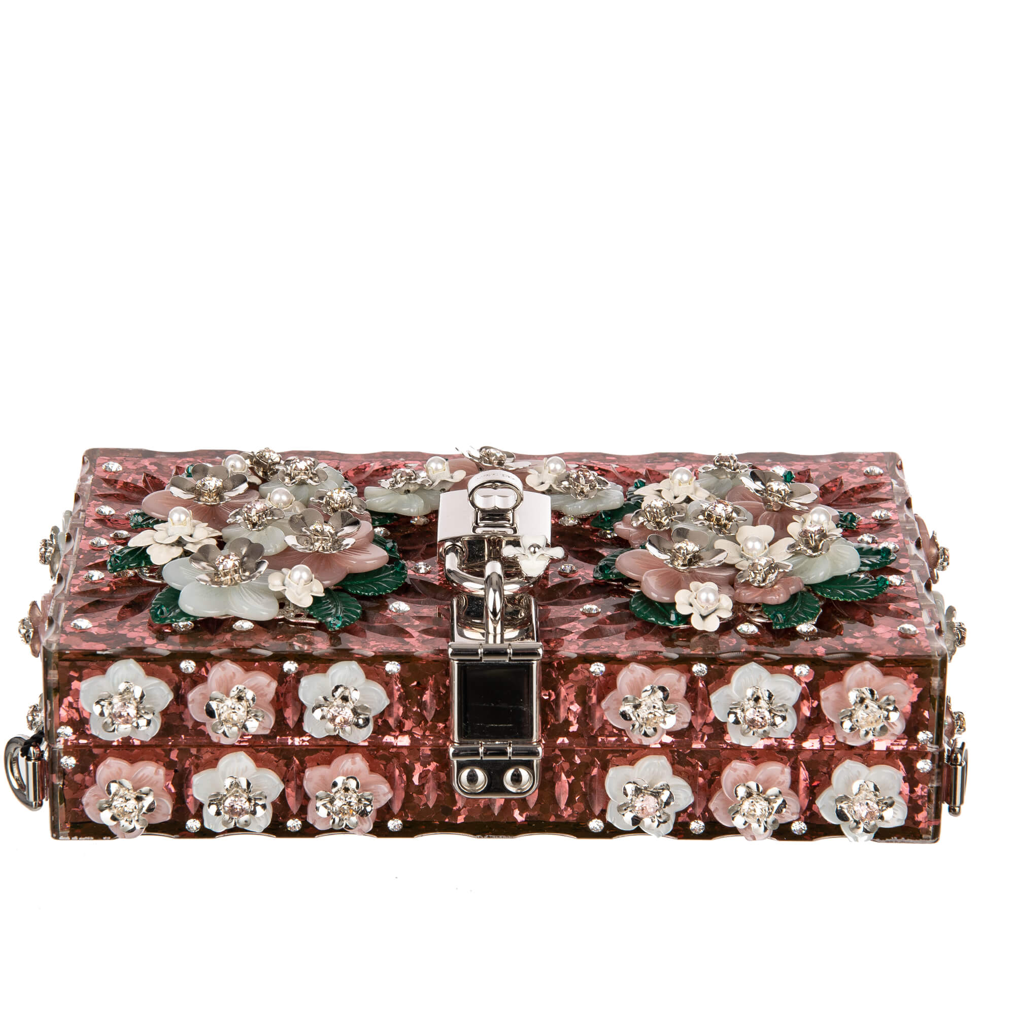 Glitzer Plexiglas Clutch Tasche DOLCE BOX mit Blumen und