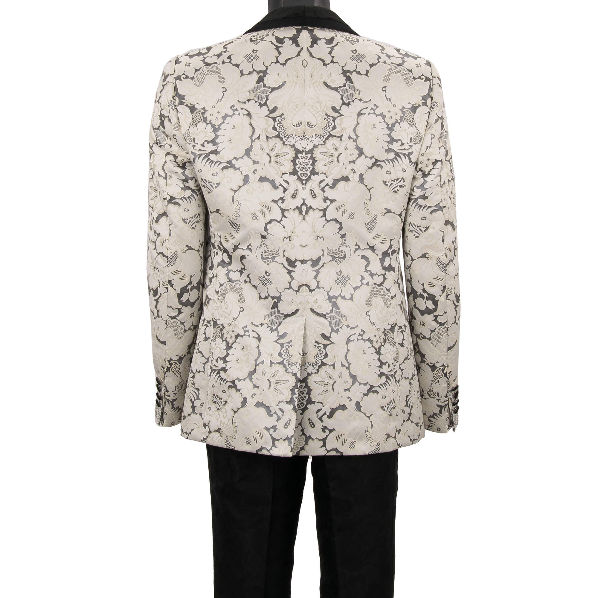 Baroque jacquard 3 piece suit, jacket, waistcoat, pants with shawl lapel in white and black by DOLCE & GABBANA 