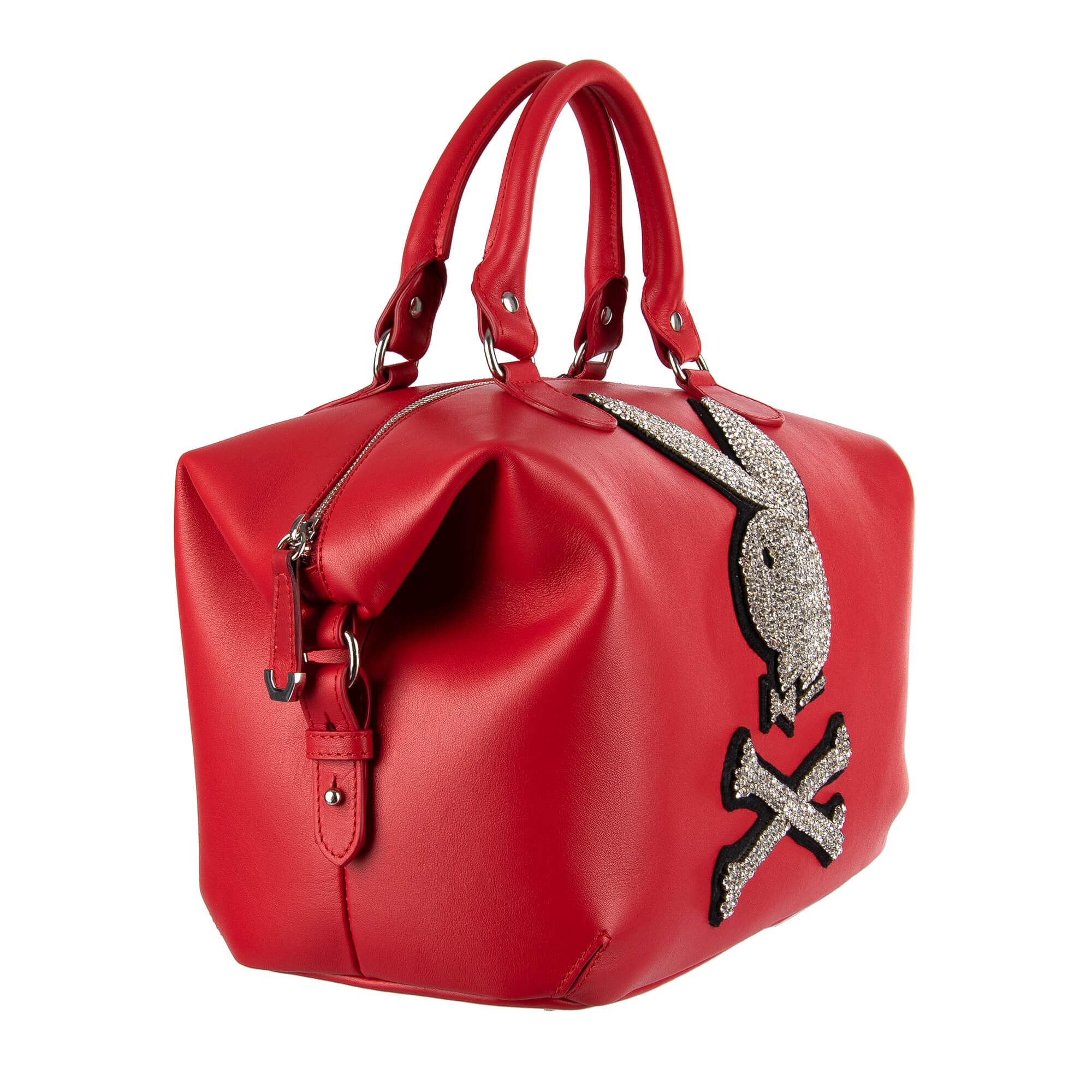 Handle Bag / Shoulder Bag with removable shoulder strap, a large crystals Plein Playboy Logo and metal logo plate by PHILIPP PLEIN x PLAYBOY