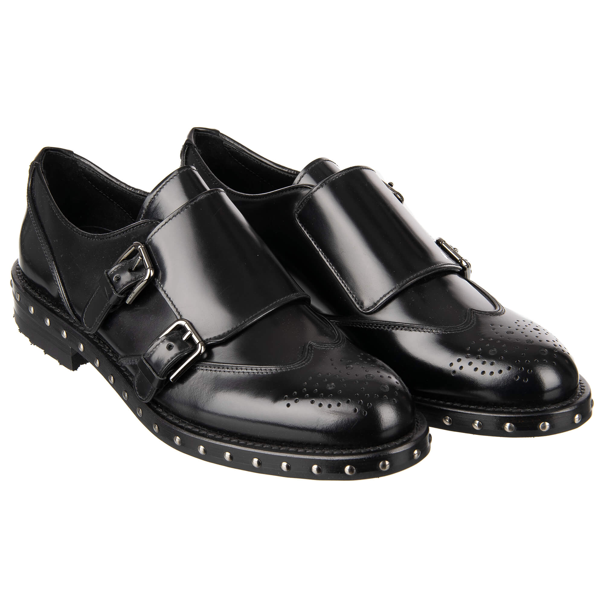 Nieten Schuhe BOY aus Leder mit Monkstrap in Schwarz von DOLCE & GABBANA