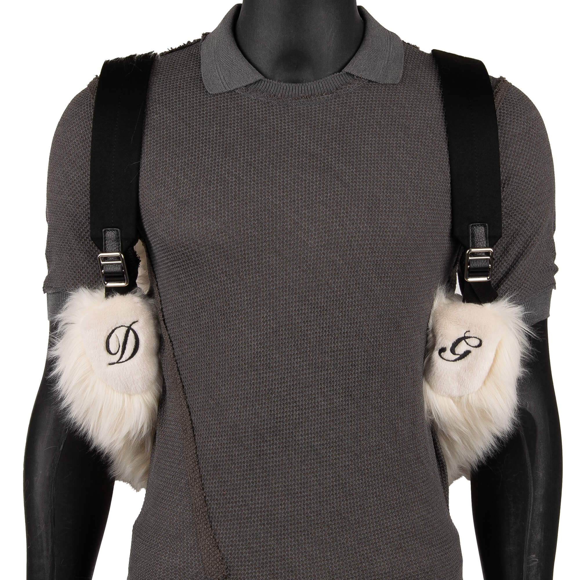 Unisex Faux Fur Backpack Bag as Plush Polar Bear Toy with adjustable straps, embroidered DG Logo and zip pocket by DOLCE & GABBANA