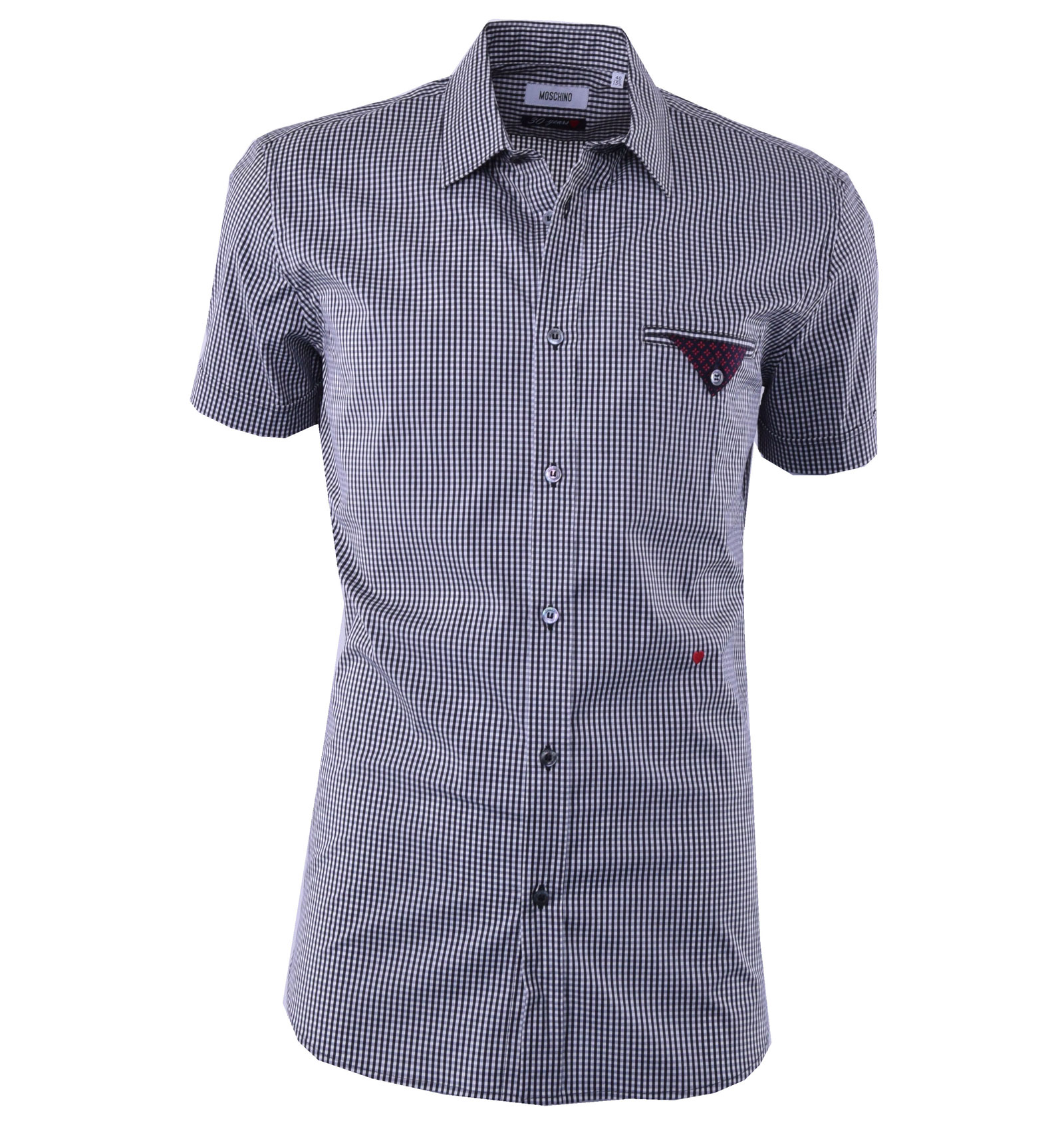 Checked Short Sleeves Cotton Shirt Black White
