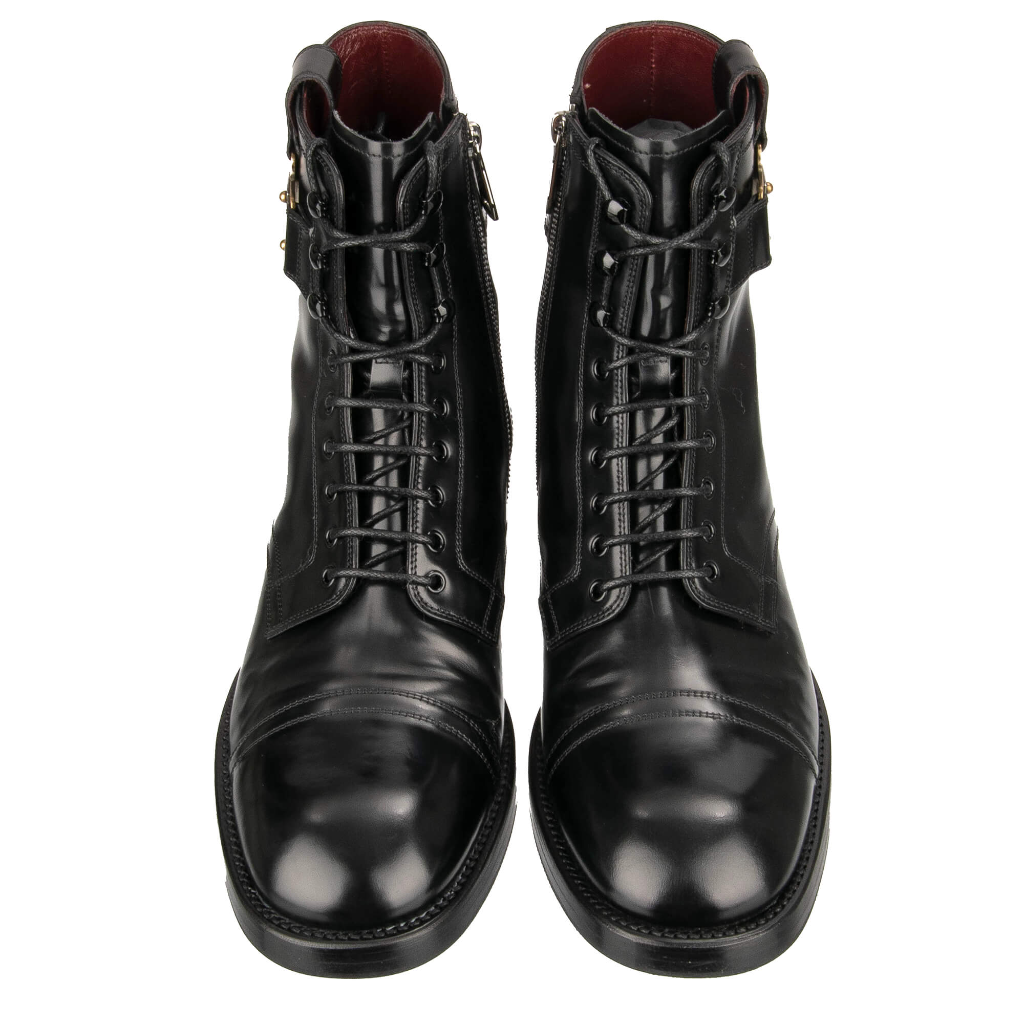 Stiefeletten MICHELANGELO aus gebürstetem Leder mit Logo Schild und Reißverschluss in Schwarz von DOLCE & GABBANA