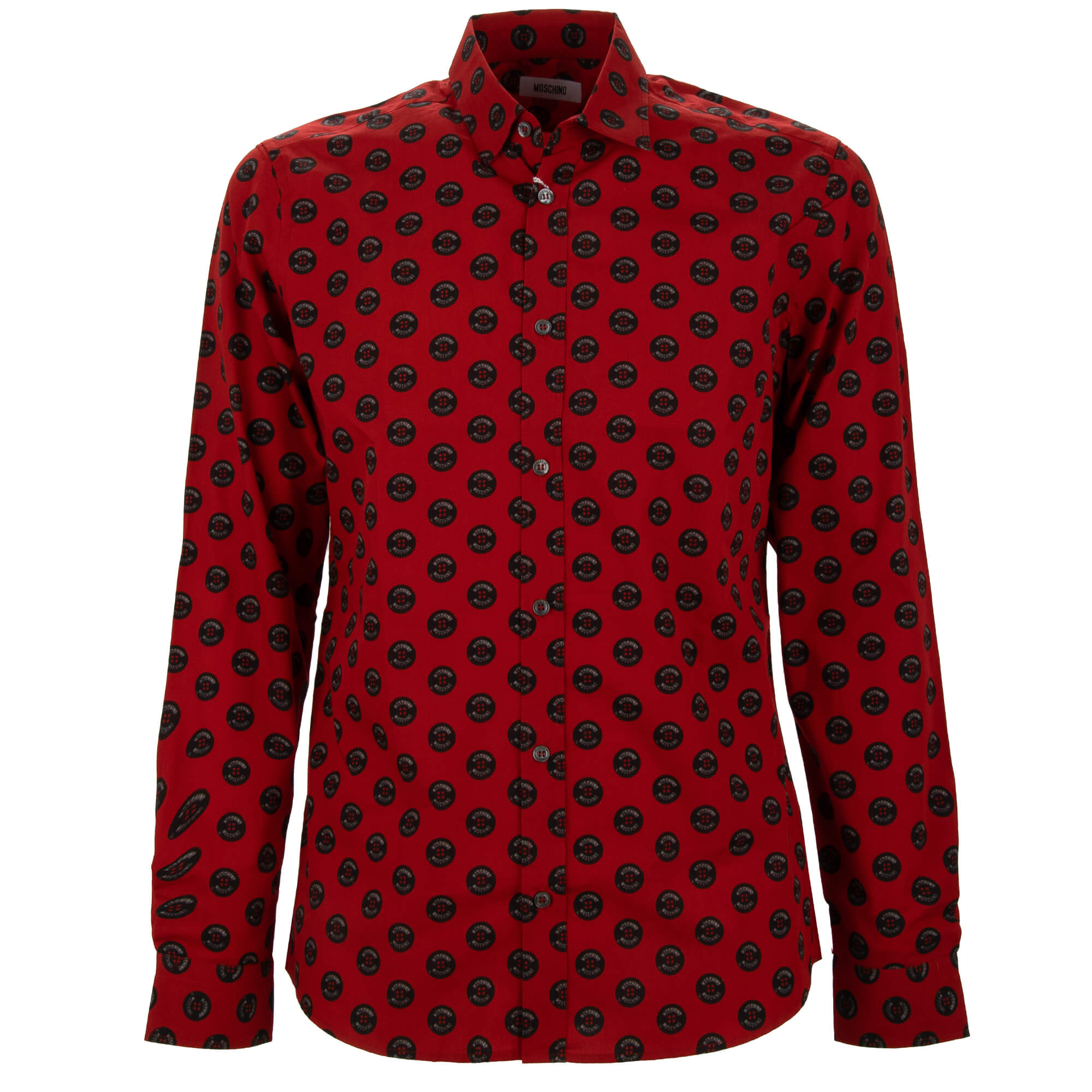 Cotton Shirt with Logo Buttons Print Red Black 38 15 XS