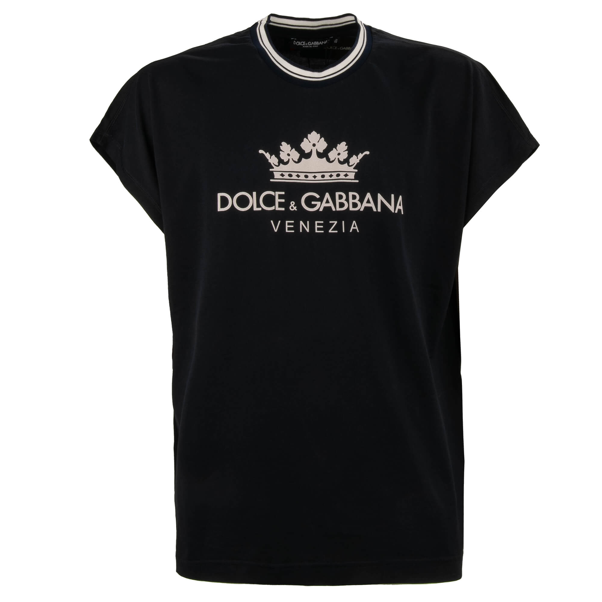 DG Crown Logo Venezia Oversized Cotton T-Shirt Dark Blue 46 S M 