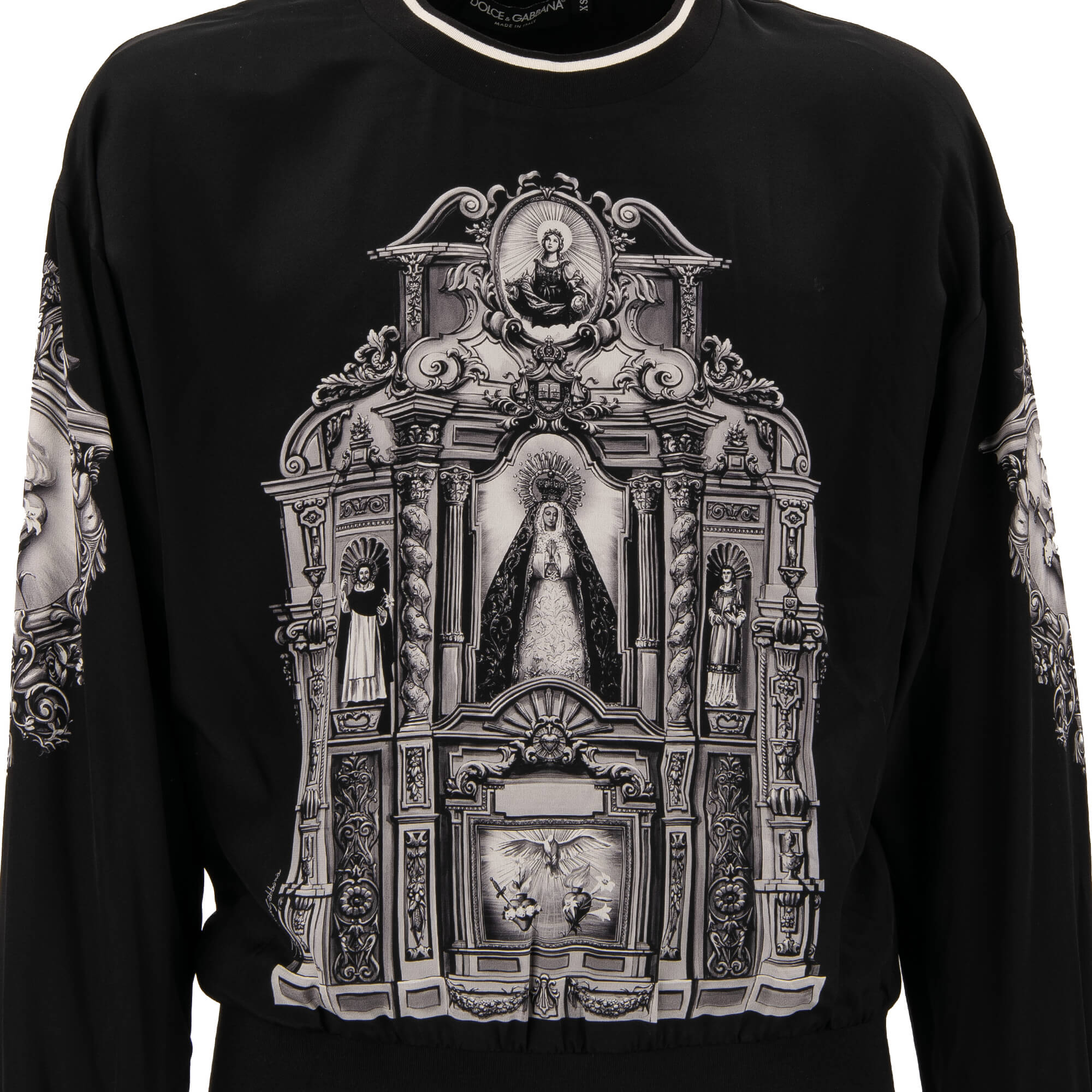 Gefütterter Rundhals Pullover / Sweatshirt aus Seide mit traditionellem Maria und Herz Print von DOLCE & GABBANA
