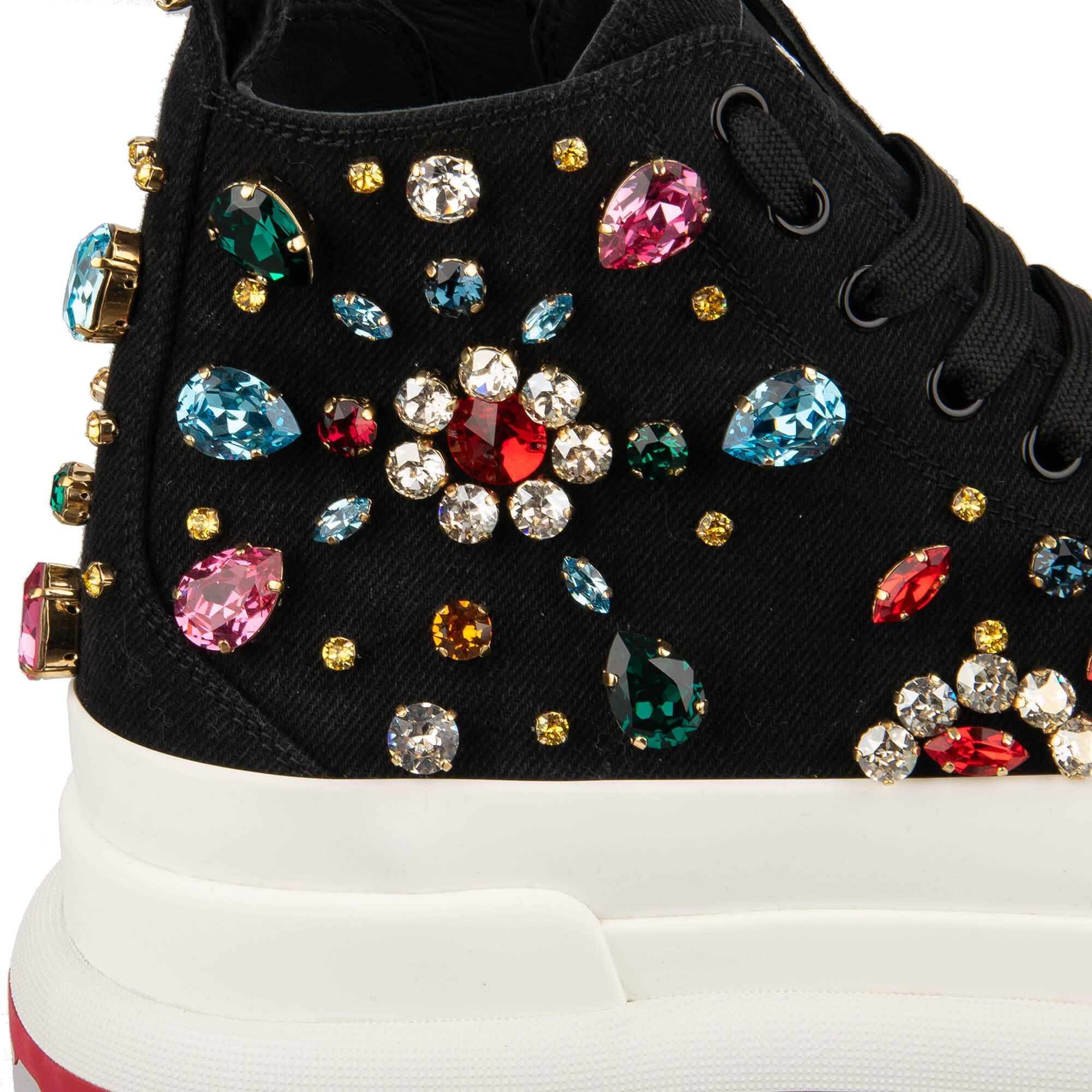 High-Top Sneaker PORTOFINO mit Kristallen Stickerei und Plateau Sohle in schwarz und weiß von DOLCE & GABBANA