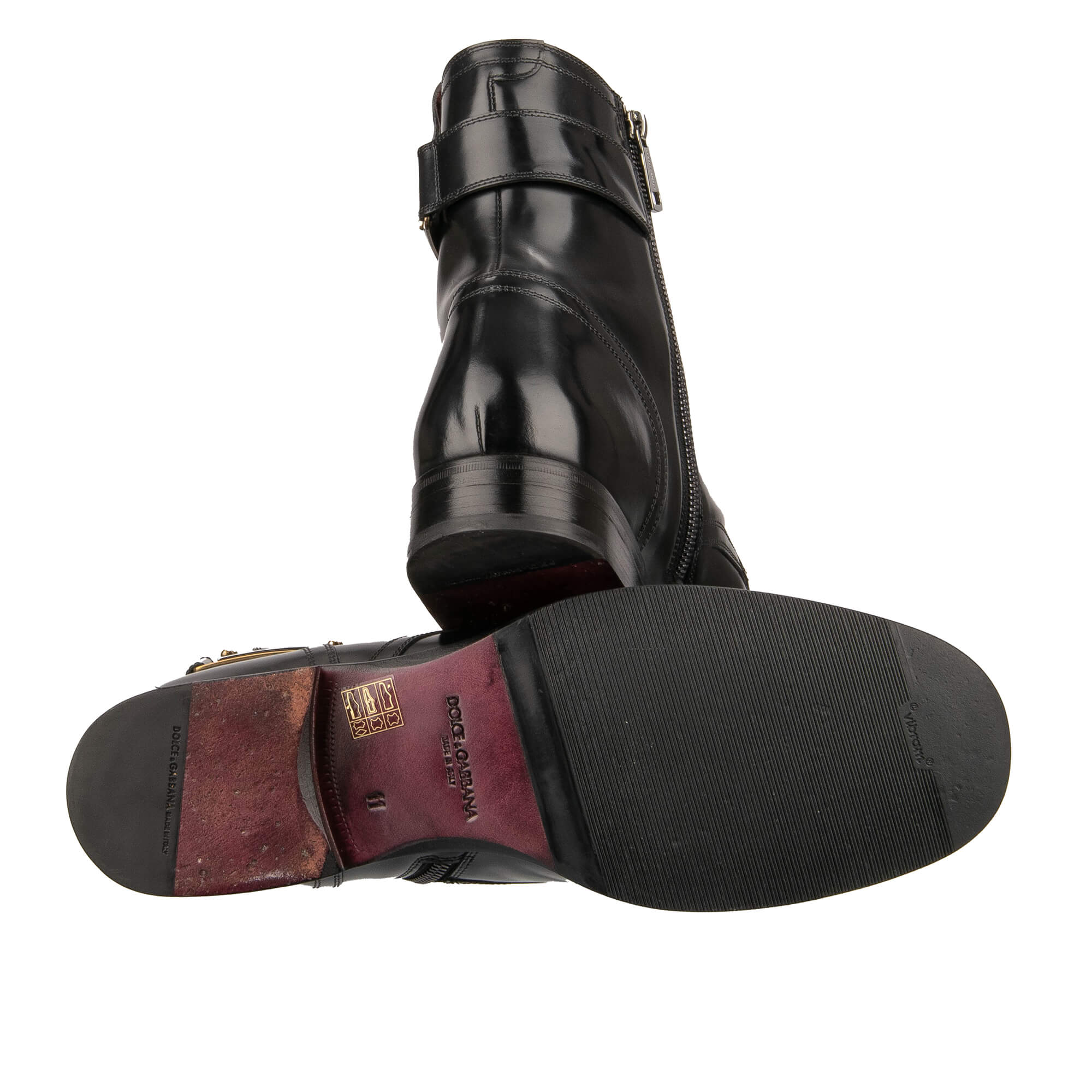 Stiefeletten MICHELANGELO aus gebürstetem Leder mit Logo Schild und Reißverschluss in Schwarz von DOLCE & GABBANA