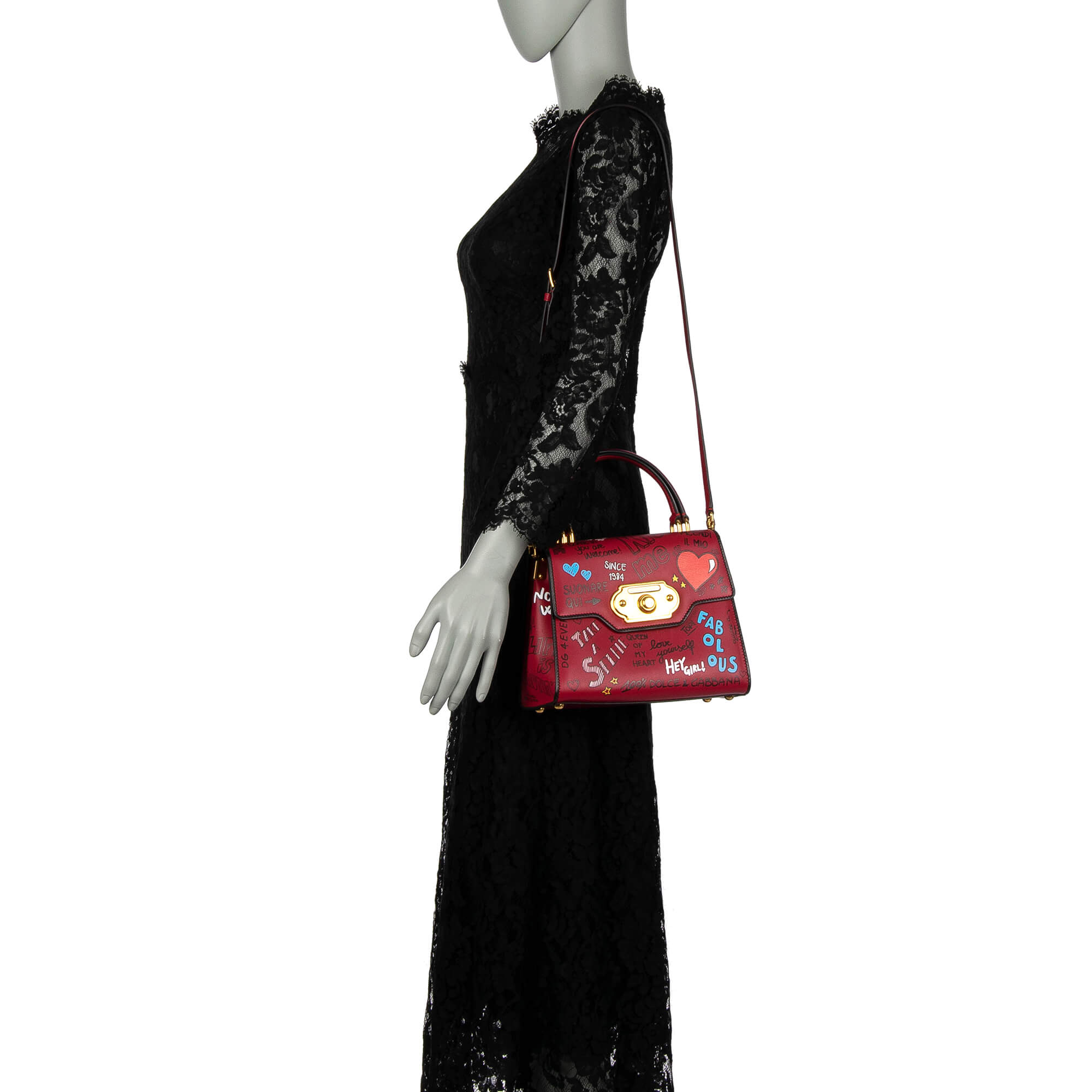 Mural Graffiti Printed leather Tote / Shoulder Bag WELCOME Medium with double handle and letterings "Take a Selfie", "Hey Girl", "In Case of Doubt Overdress", "Kiss me", "Be Different" and others by DOLCE & GABBANA