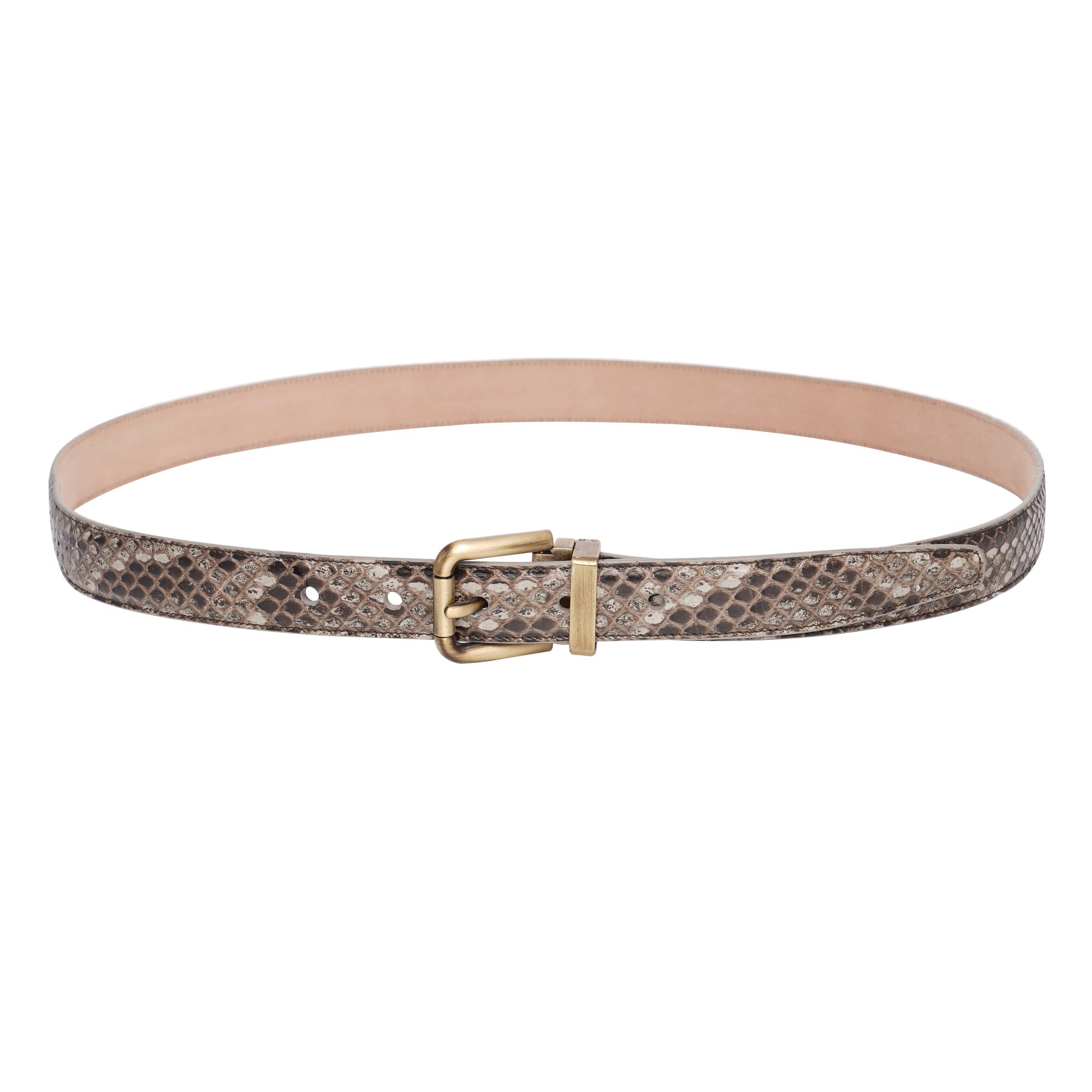 Metal Buckle Snake Leather Belt Gray 95 38