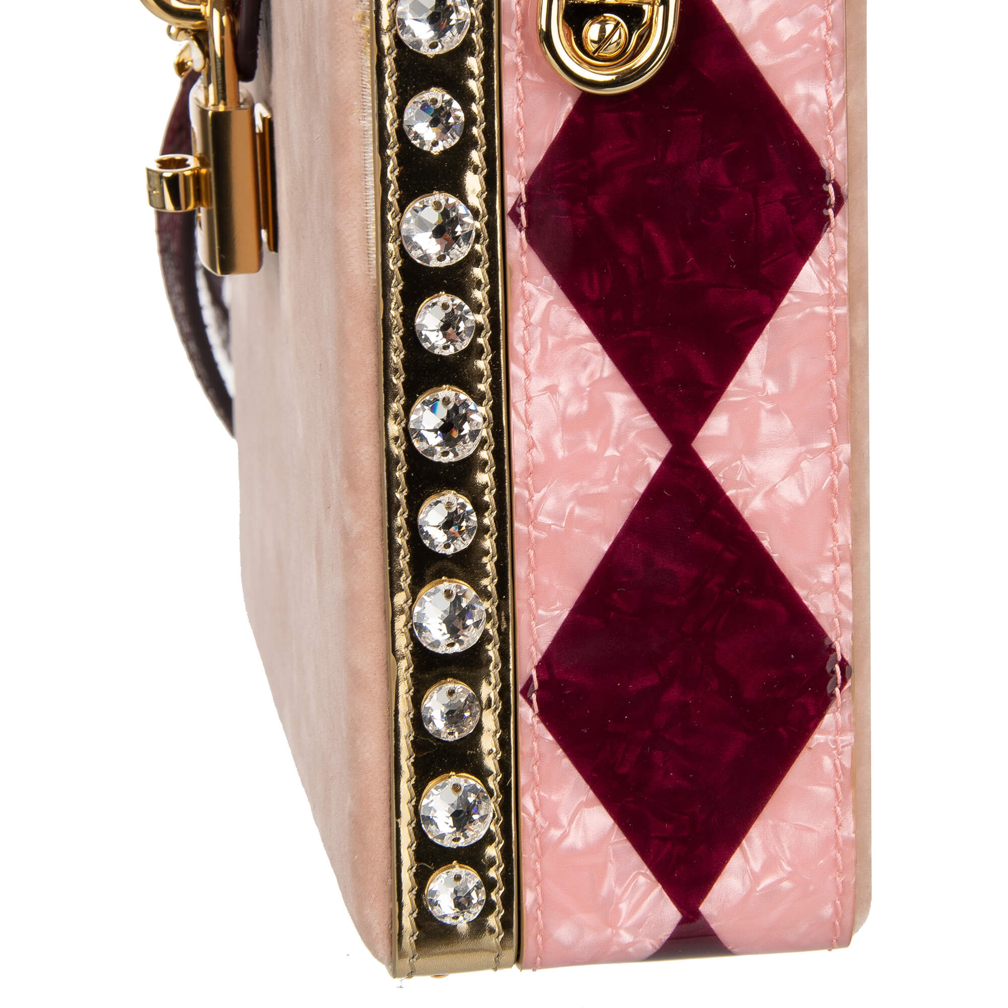 Unique handmade velvet and snakeskin clutch / shoulder bag DOLCE BOX with crystals and decorative padlock by DOLCE & GABBANA
