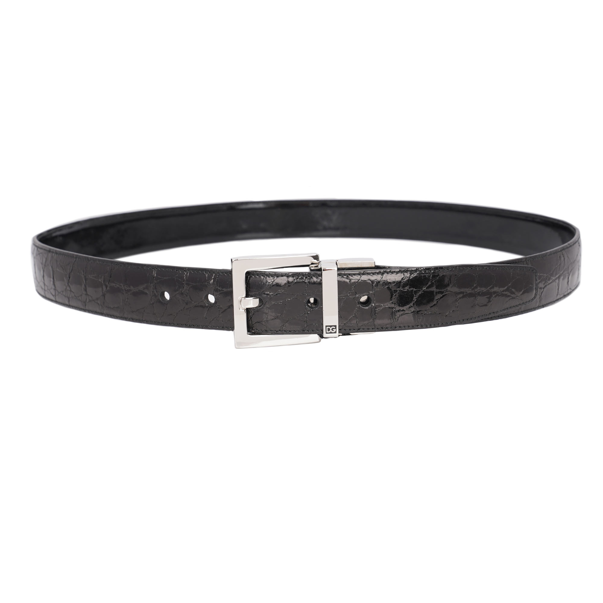 Metall DG Logo Schnalle Kroko Leder Gürtel Schwarz Silber 95 38