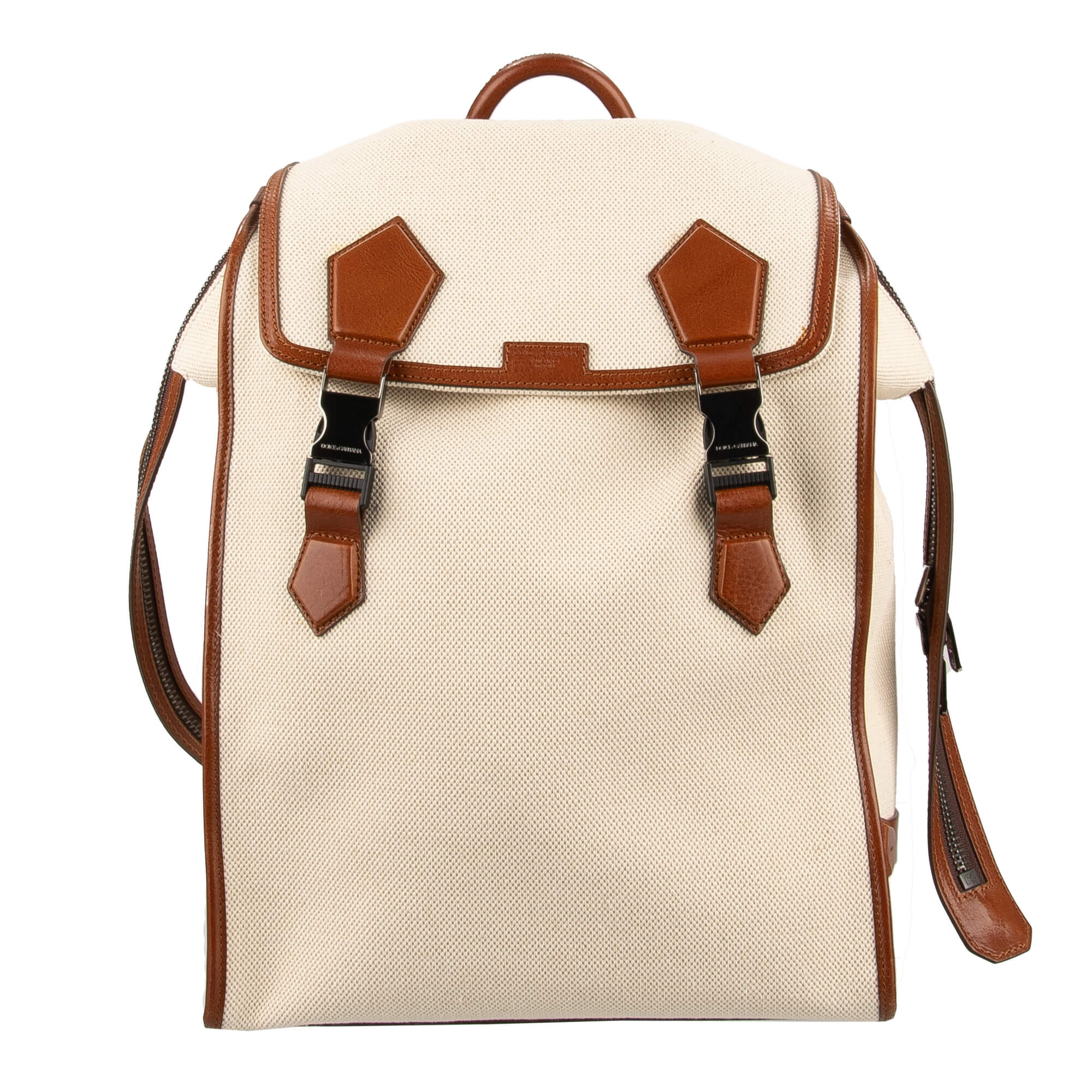 Canvas Leder Rucksack EDGE mit Reißverschluss und Logo Beige Braun