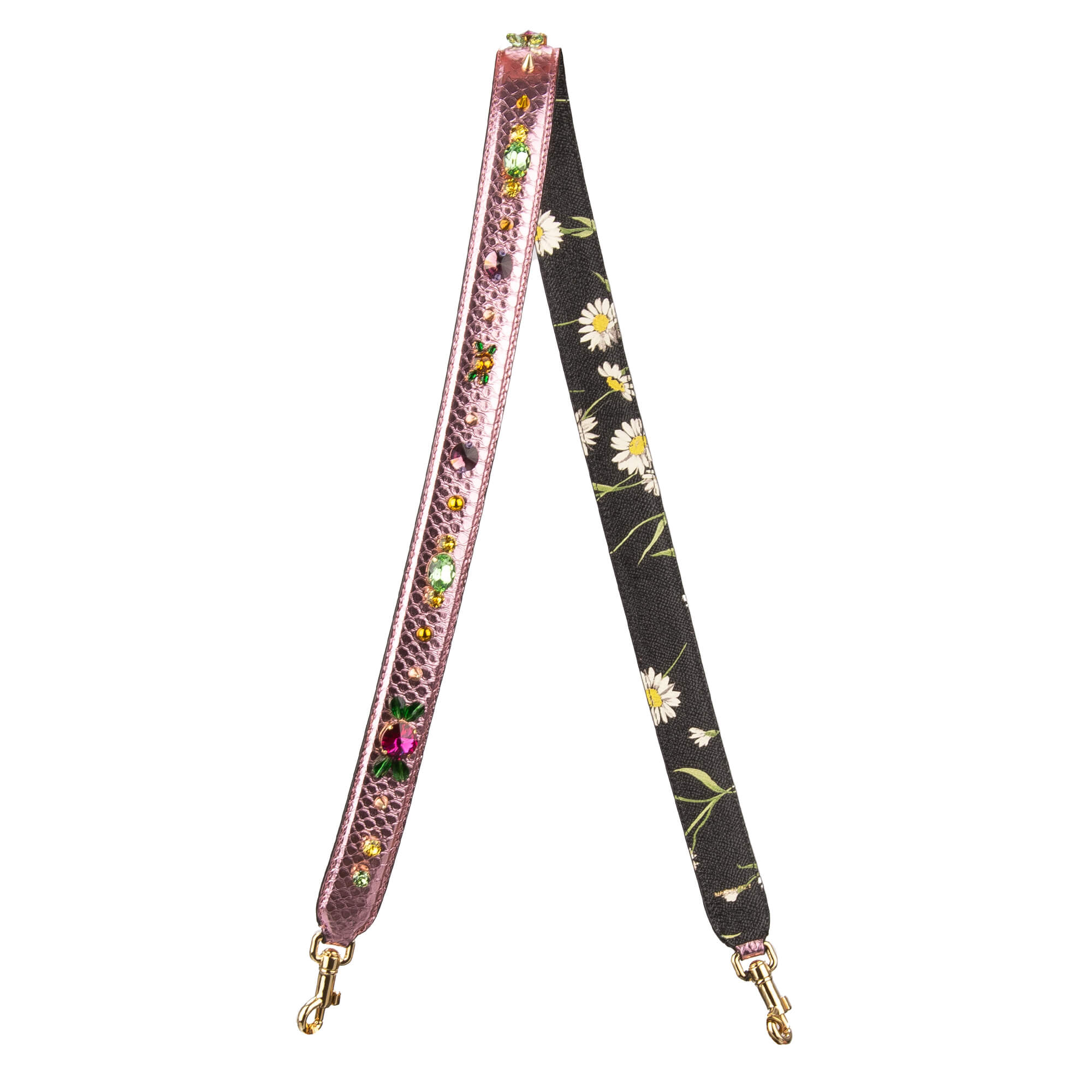 Crystal Pearl Flower Snake Leather Bag Strap Handle Pink