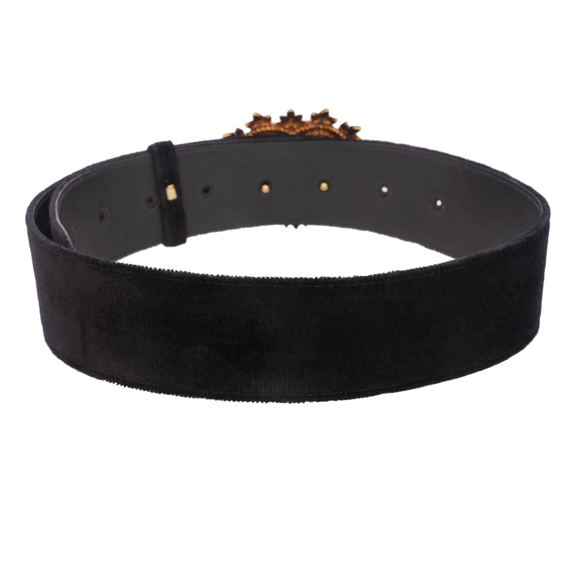 DEVOTION Gürtel aus Leder und Samt mit Metall Perlen Herz in Schwarz und Gold von DOLCE & GABBANA 