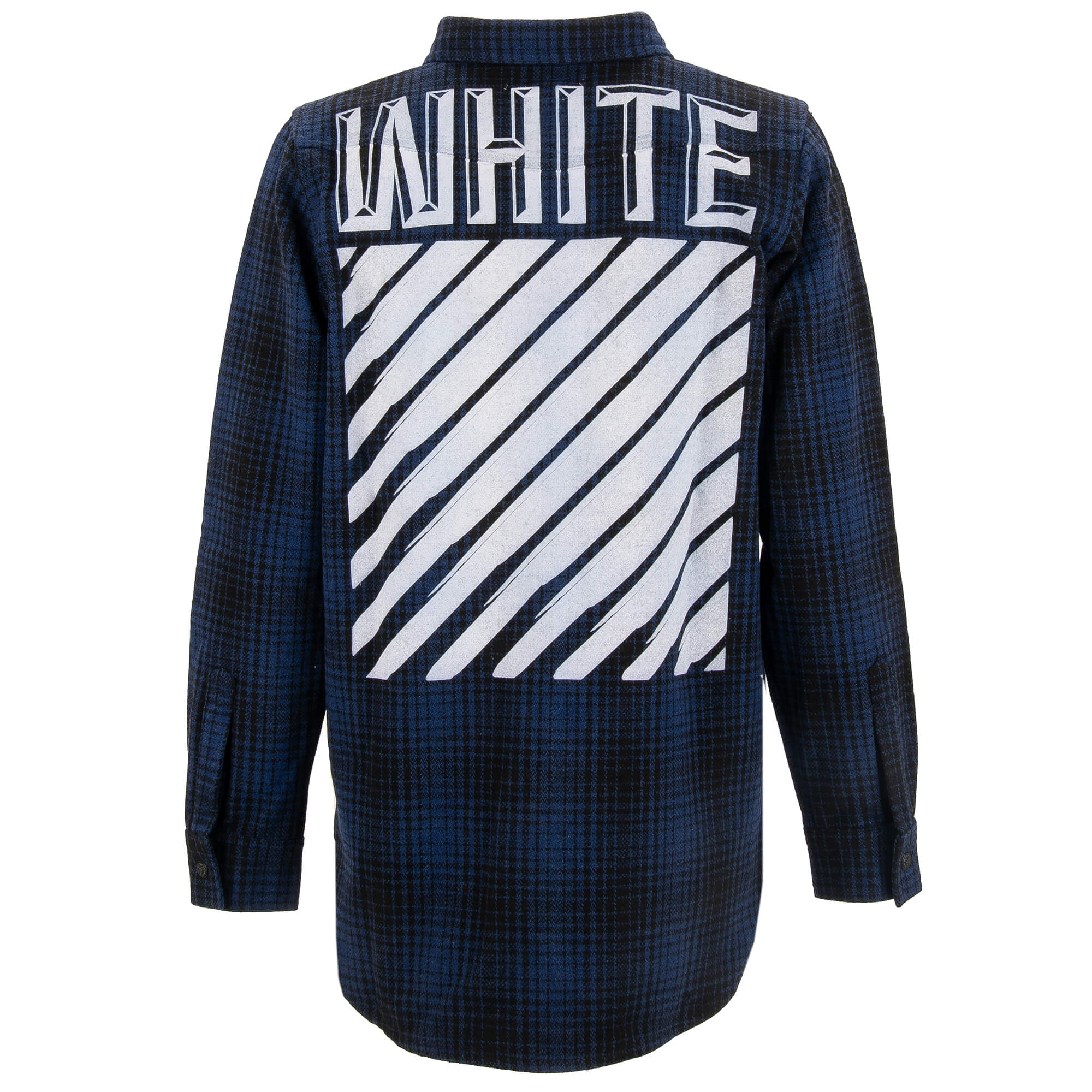 Virgil Abloh Wolle Tartan Kariertes Hemd Jacke mit Logo Blau Schwarz M