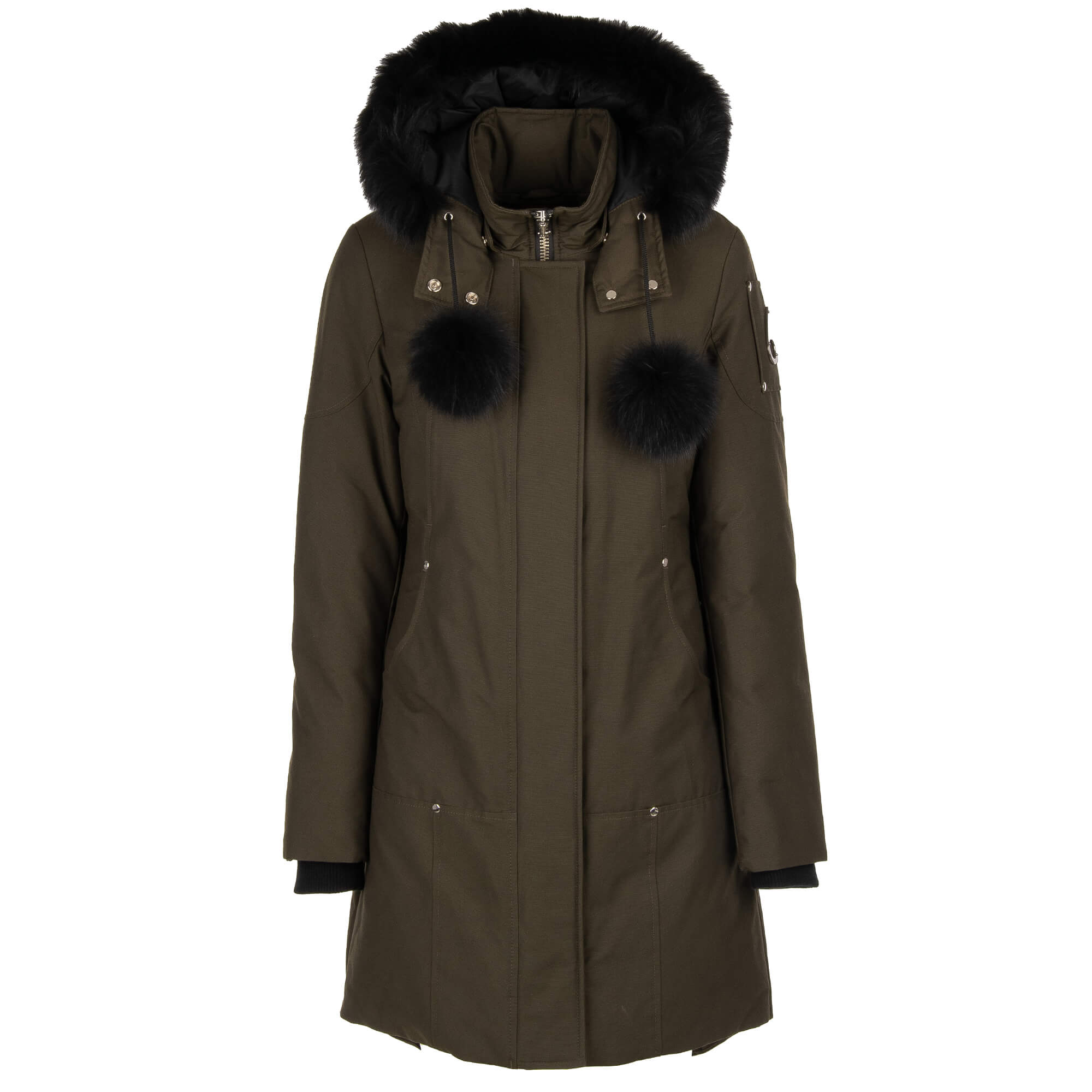 STIRLING Kanada Gänsefeder Parka Jacke Mantel mit Pelz Kapuze Khaki Schwarz