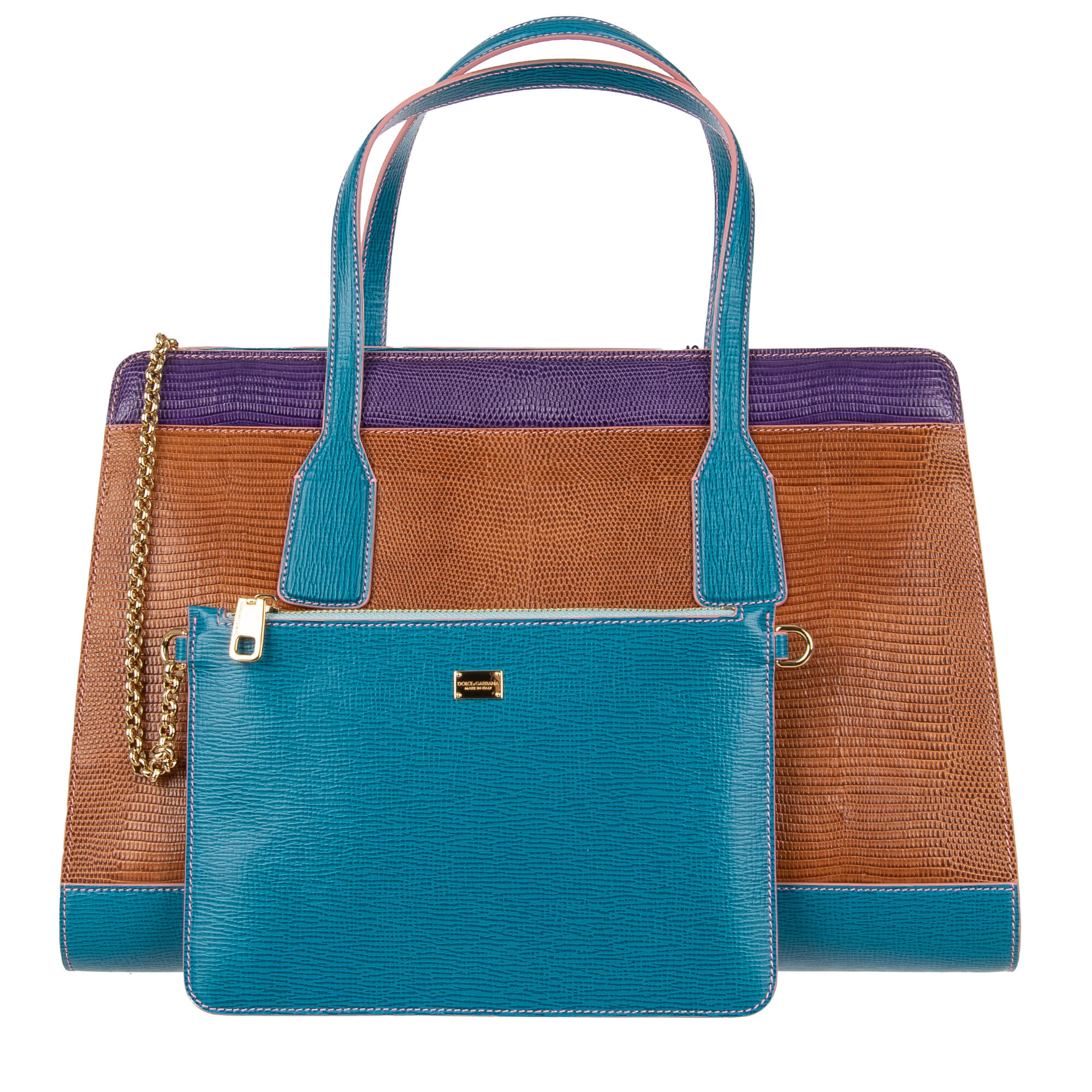 Handtasche / Shopper Tasche LAST MINUTE aus Leder mit Eidechse Struktur und Schlangenleder mit separatem Beutel, doppeltem Griff und Logo Schild von DOLCE & GABBANA