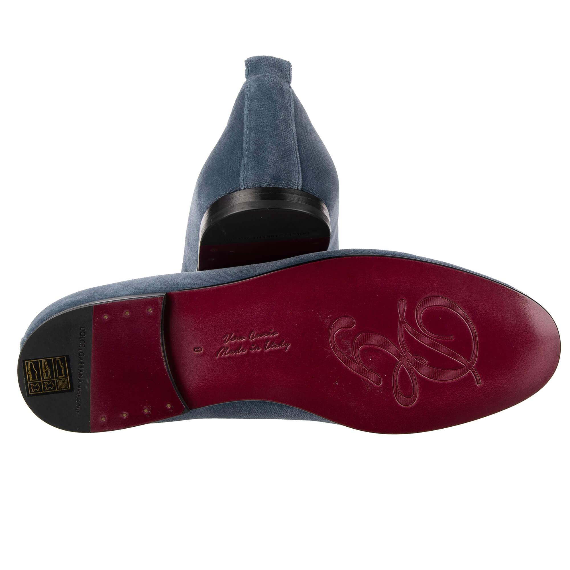 Velvet loafer shoes YOUNG POPE with sequins embroidered heart and DG logo in azure blue by DOLCE & GABBANA