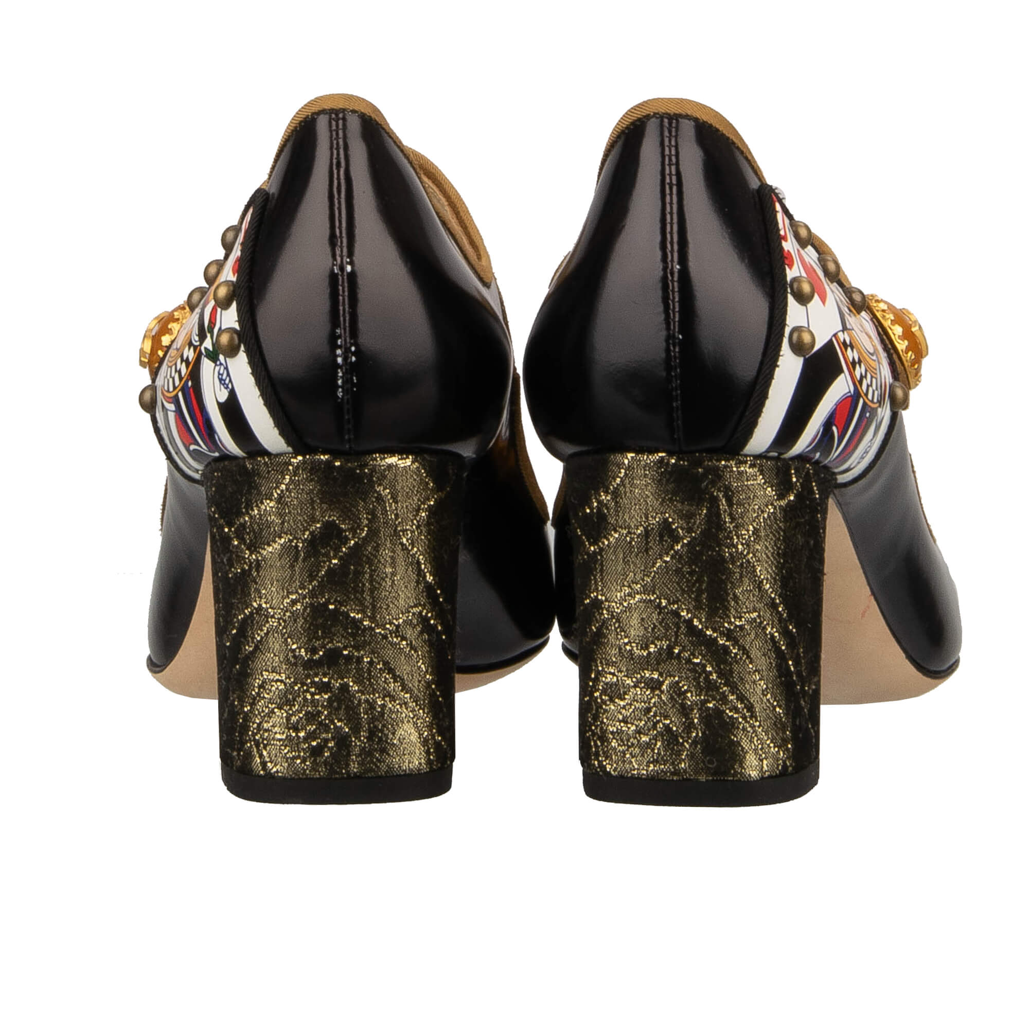 Leder Mary Jane Pumps mit I AM IN LOVE Brosche, Jacquard Absatz und Kristallen Blume von DOLCE & GABBANA