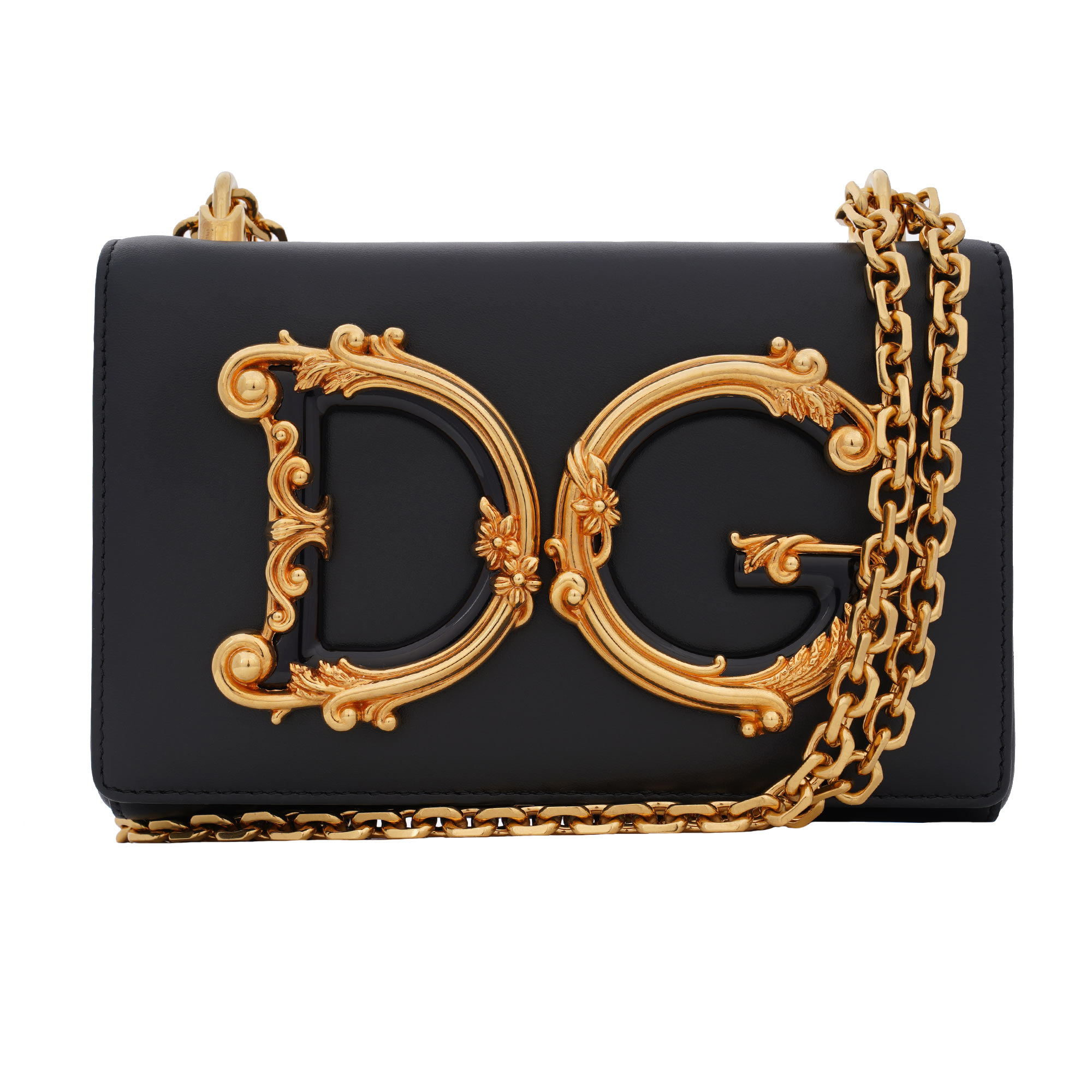 Leder Clutch Crossbody Tasche DG GIRLS Barock Logo Gold Schwarz Gold