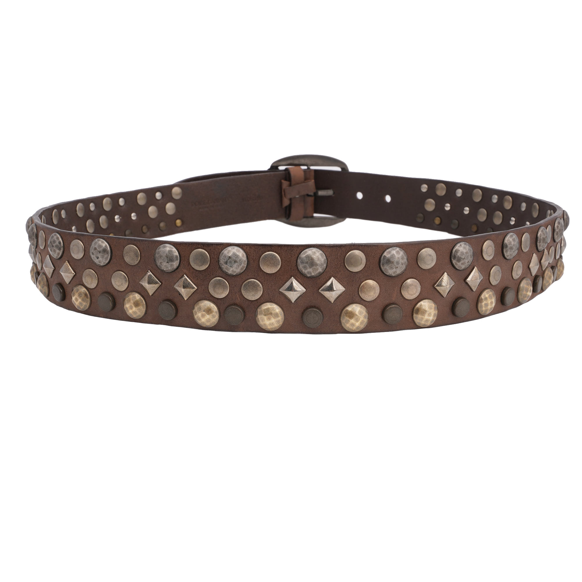 Metal Studs Pearls Buckle Leather Belt Brown 95 38 | 14453