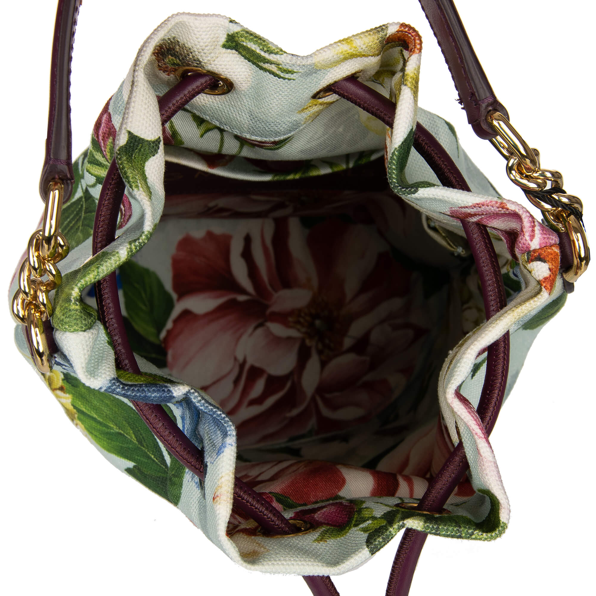 Beutel Tasche / Handtasche DG MILLENNIALS Bag aus Canvas und Wickel Stroh mit Blumen Print und Kordel Verschluss mit DG Logo von DOLCE & GABBANA