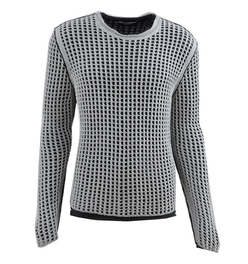 Baumwolle Netz Pullover mit Unterhemd Grau Schwarz 54 XL