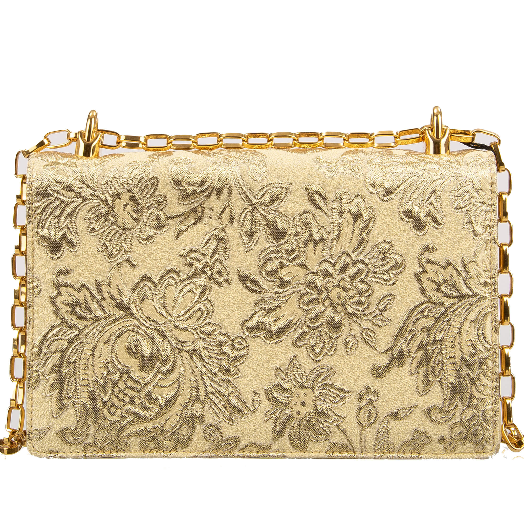 Clutch / Crossbody Bag DG GIRLS Medium made of gold brocade and nappa leather with a large enameled baroque style DG Logo and vintage chain strap by DOLCE & GABBANA
