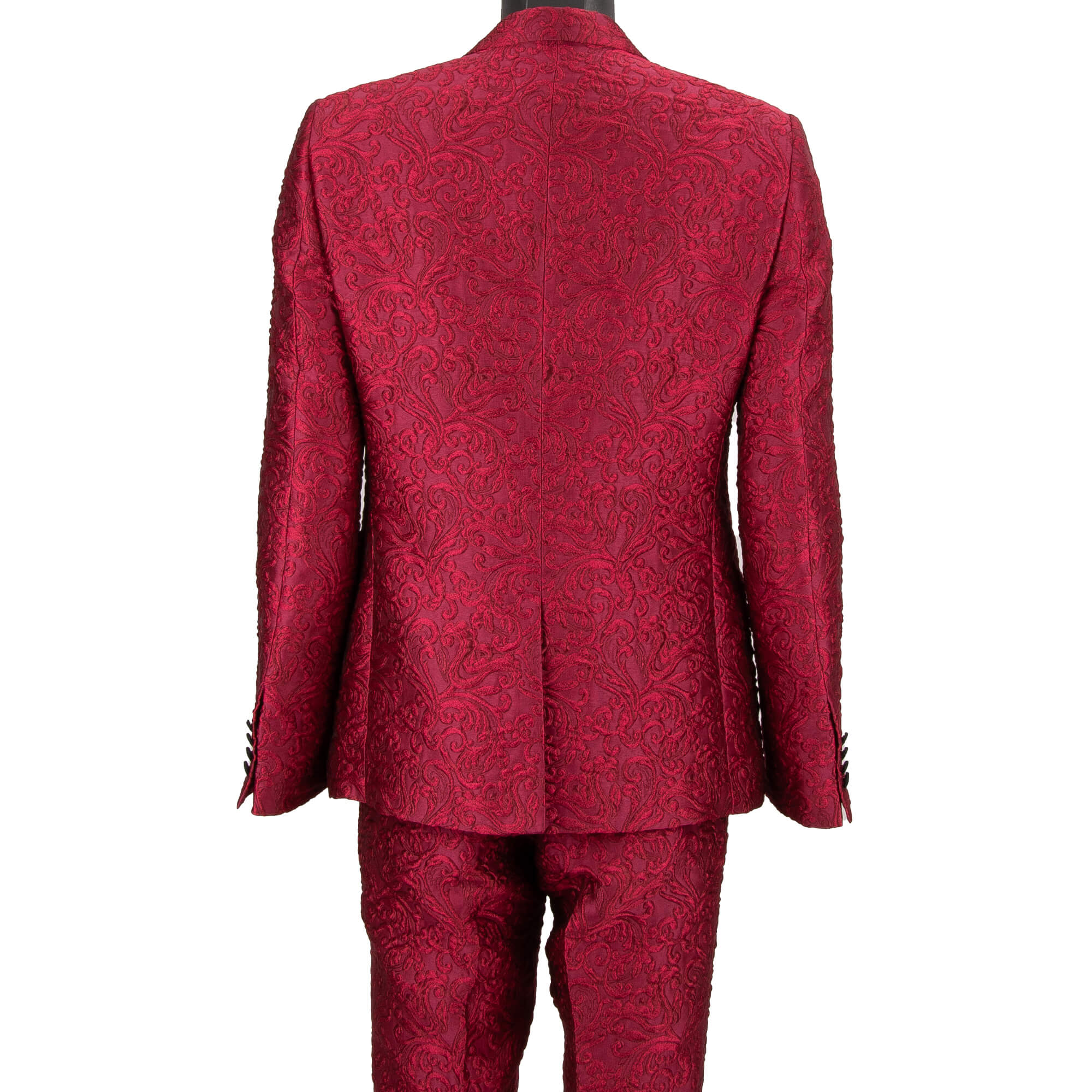 Baroque jacquard 3 piece suit, jacket, waistcoat, pants with peak lapel in pink by DOLCE & GABBANA 