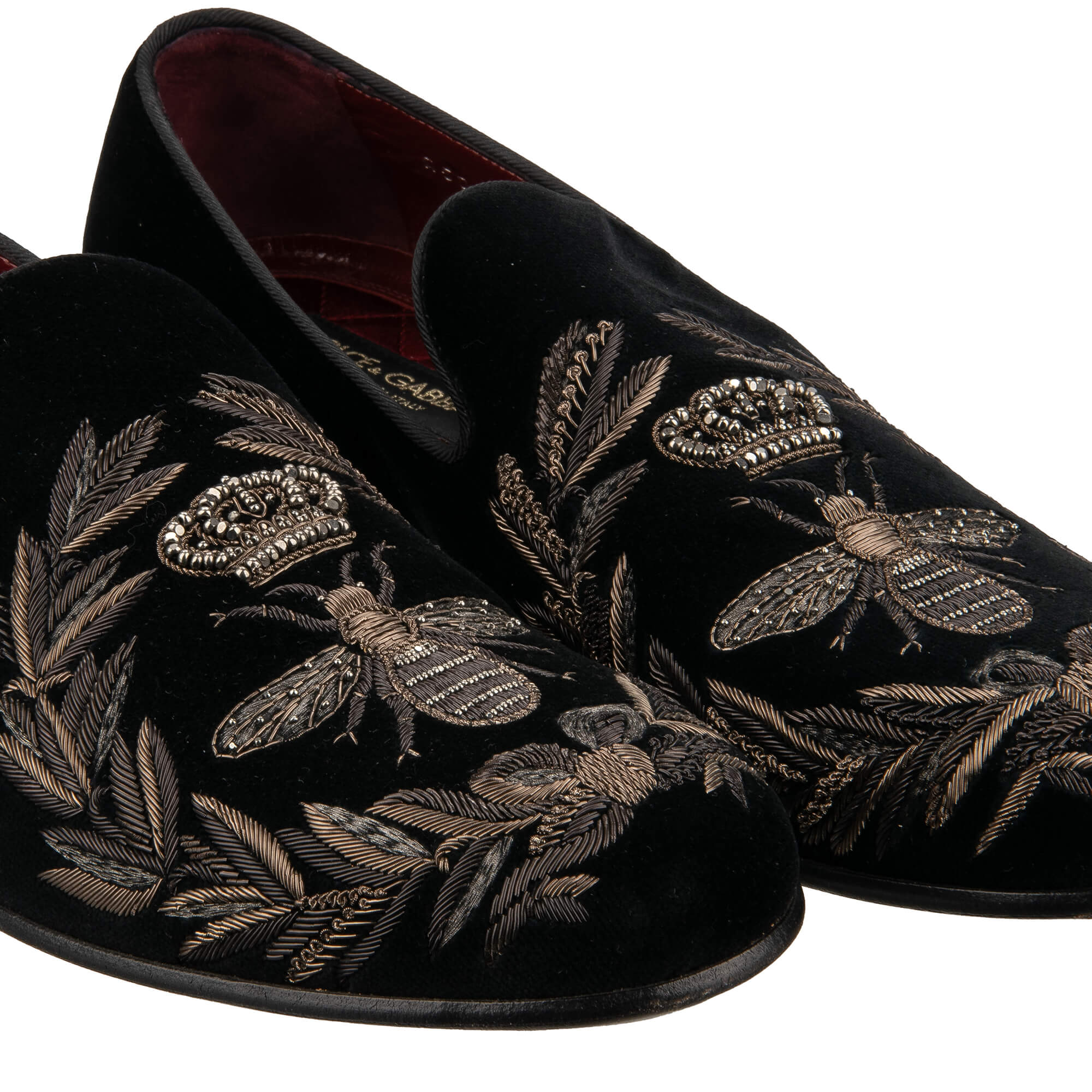 Loafer MILANO aus Samt mit Napoleon Biene, Krone ind Blätter Stickerei in Schwarz von DOLCE & GABBANA