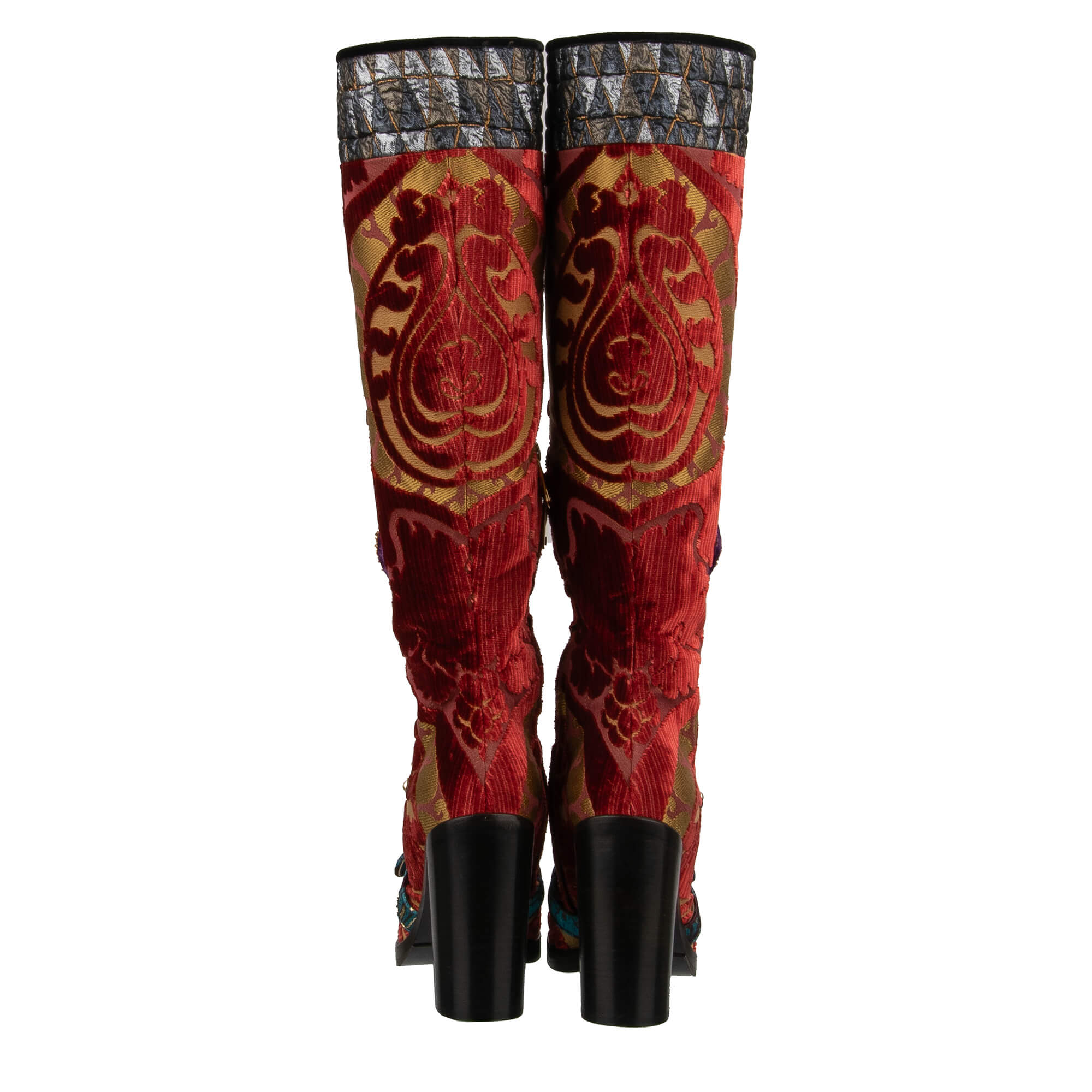 Stiefel LAWRENCE aus Barock Jacquard und Leder mit Kristall, Perlen und Nieten Schnallen von DOLCE & GABBANA