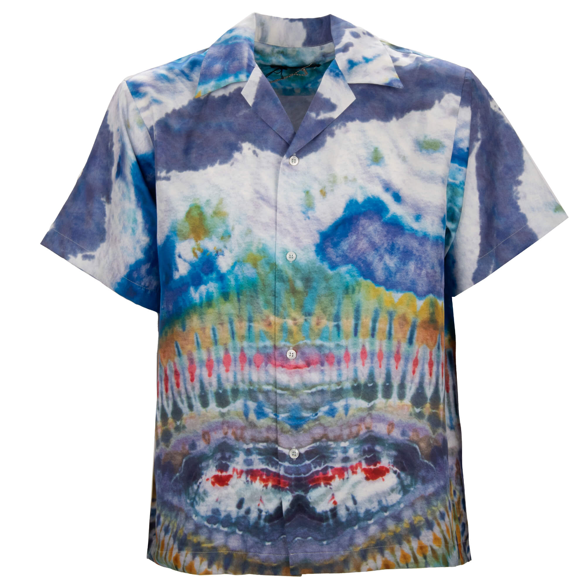 Tie Dye Wasserfarbe Oversize Kurzarm Seide Hemd Blau Weiß L 
