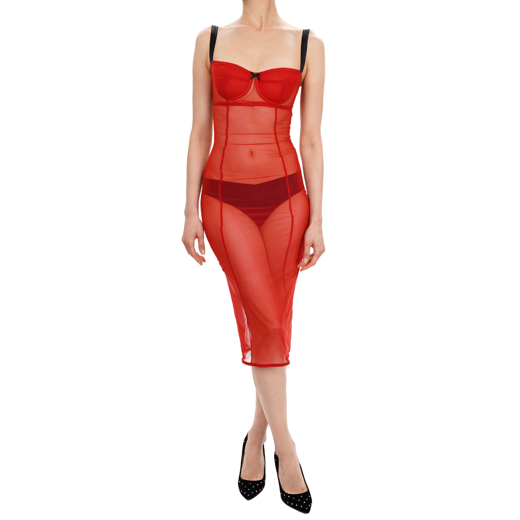 Transparentes Tüll Kleid Rot Schwarz IT 40 US 4 DE 34 S