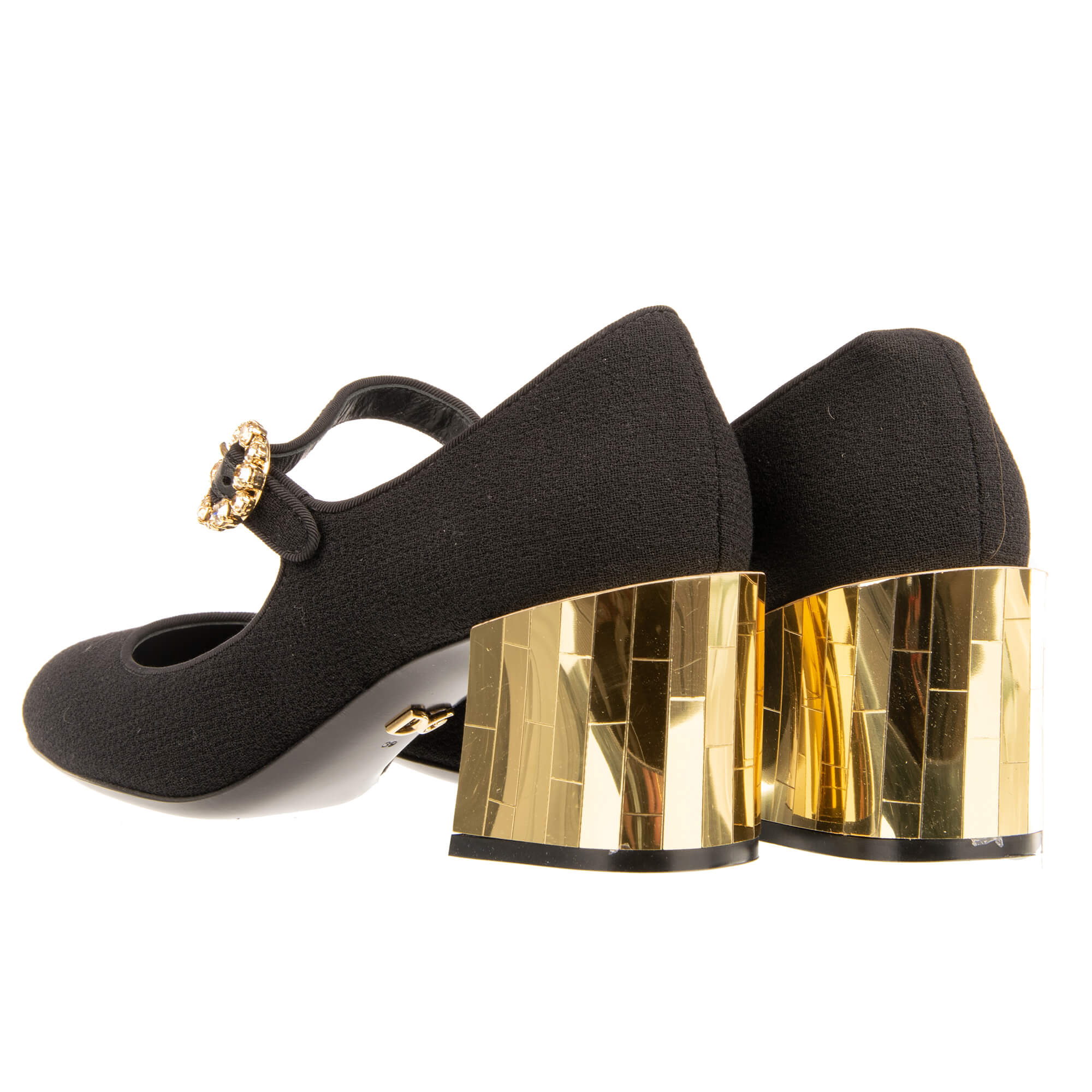 Mary Jane Stoff und Leder Pumps VALLY mit Disco Spiegel Absatz in Gold und Schwarz von DOLCE & GABBANA
