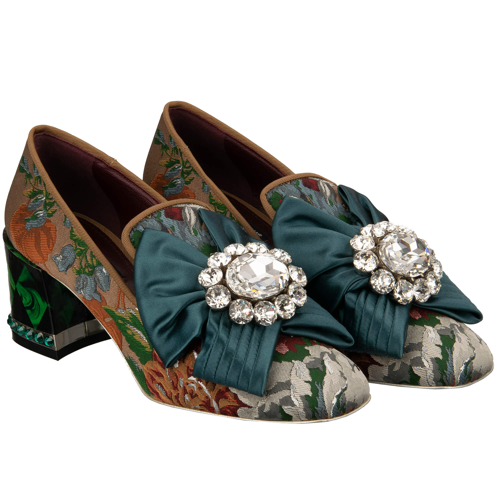 Barock Brokat Kristall Schleife Brosche Pumps JACKIE Grün Braun 38 US 8