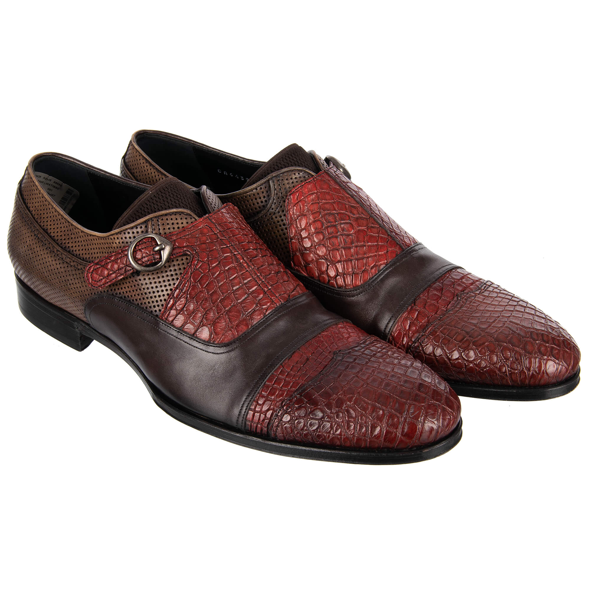Patchwork Monkstrap Schuhe NAPOLI aus Kaiman- und Kalbsleder in Braun und Rot von DOLCE & GABBANA