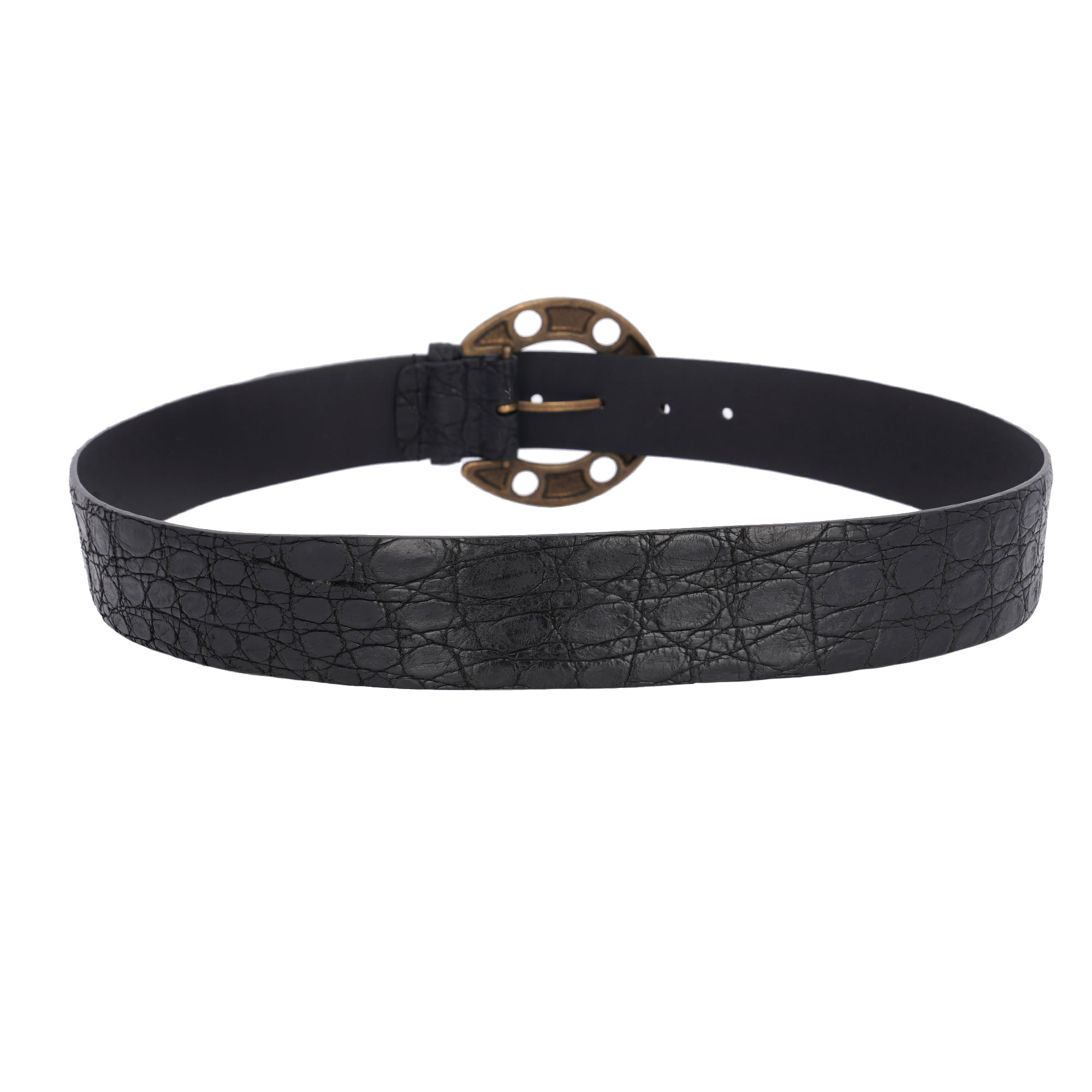Gürtel aus Krokodilleder mit Metall Ring Schnalle in Schwarz von DOLCE & GABBANA
