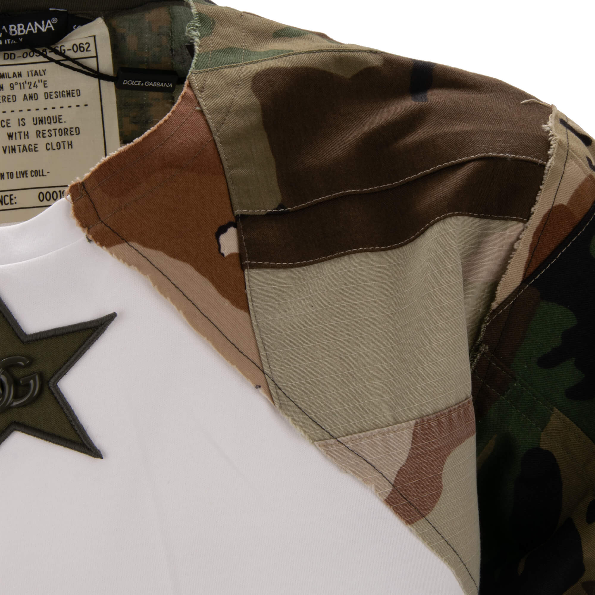 Baumwolle T-Shirt mit DG Metall Logo, Sternen und Camouflage Applikationen von DOLCE & GABBANA