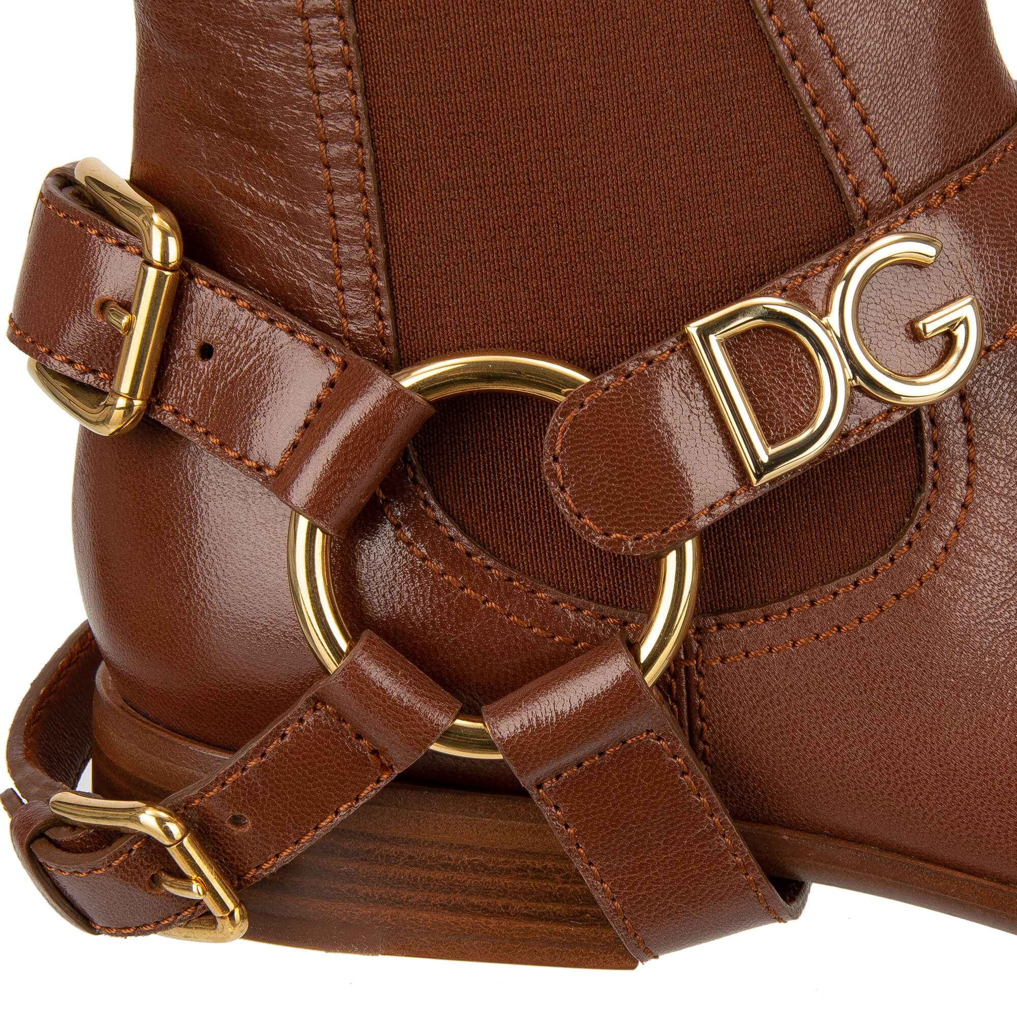 Leder Stiefelette / Boots NAPOLI mit DG Logo Schnallen in Gold und Braun von DOLCE & GABBANA