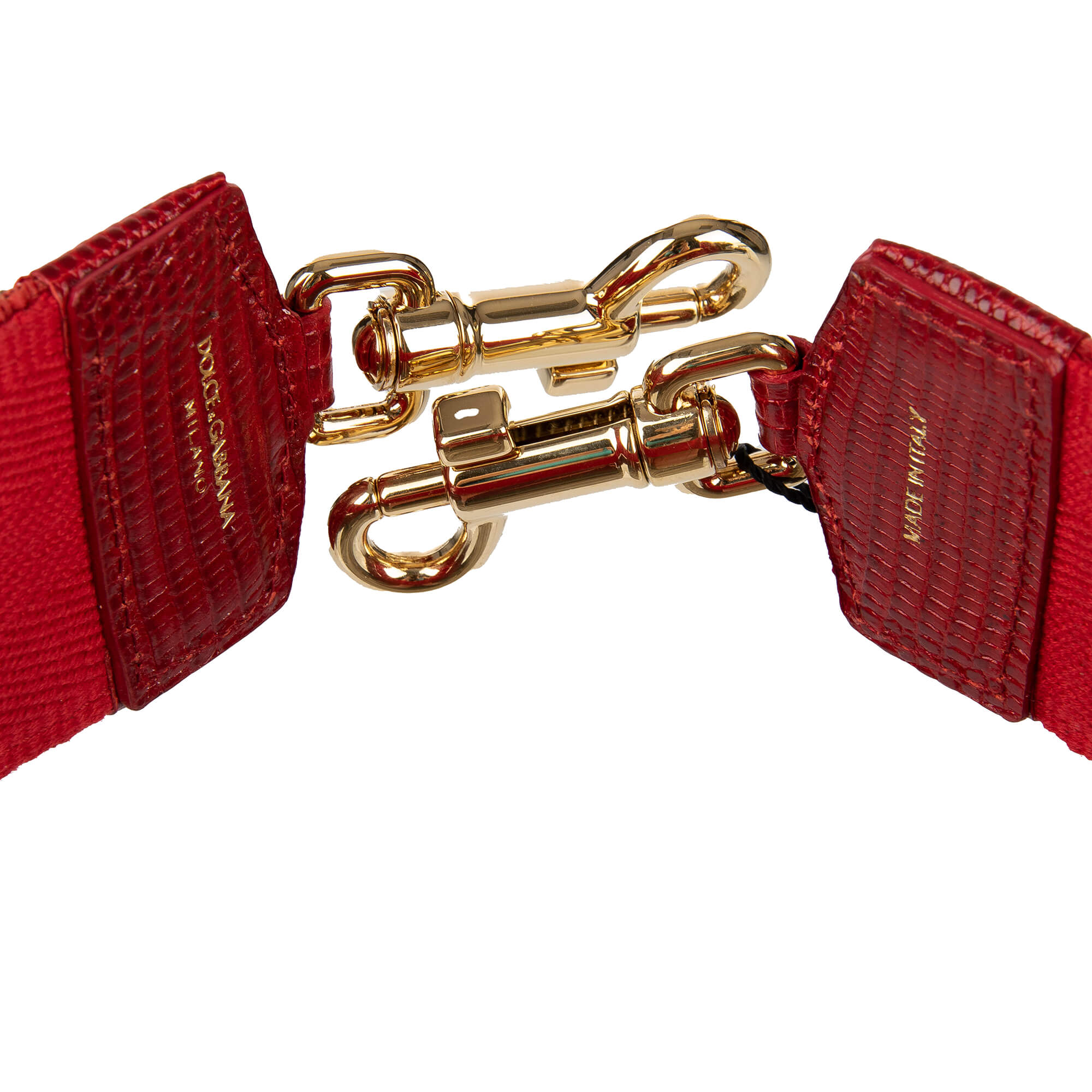 Schulterriemen für Tasche aus Baumwolle und Raffia in Rot und Gold verziert mit Perlen und Kristallen Handstickerei von DOLCE & GABBANA