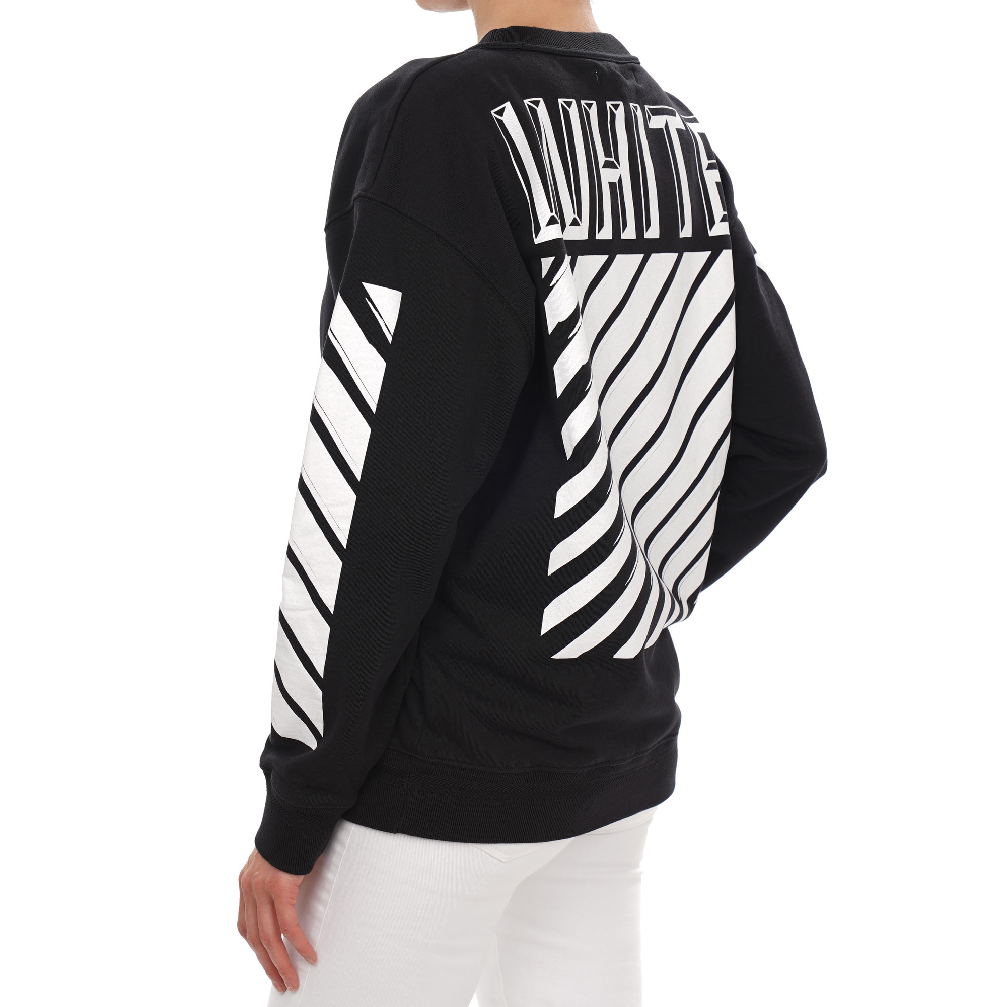 Oversize Baumwolle Damen Sweater / Pullover mit WHITE Logo Print in Schwarz von OFF-WHITE c/o Virgil Abloh