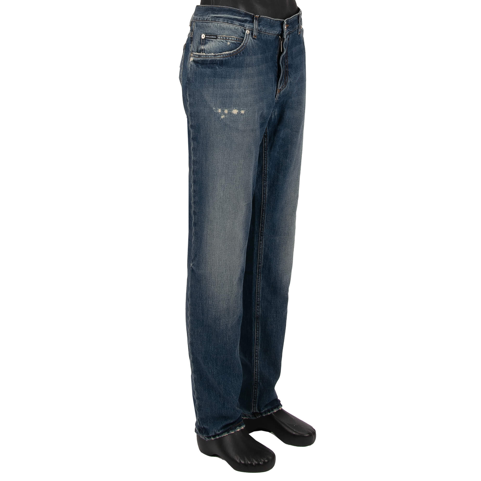 5-Pockets Jeans CLASSIC mit Leder Metall Logo Schild und Distressed Elementen von DOLCE & GABBANA