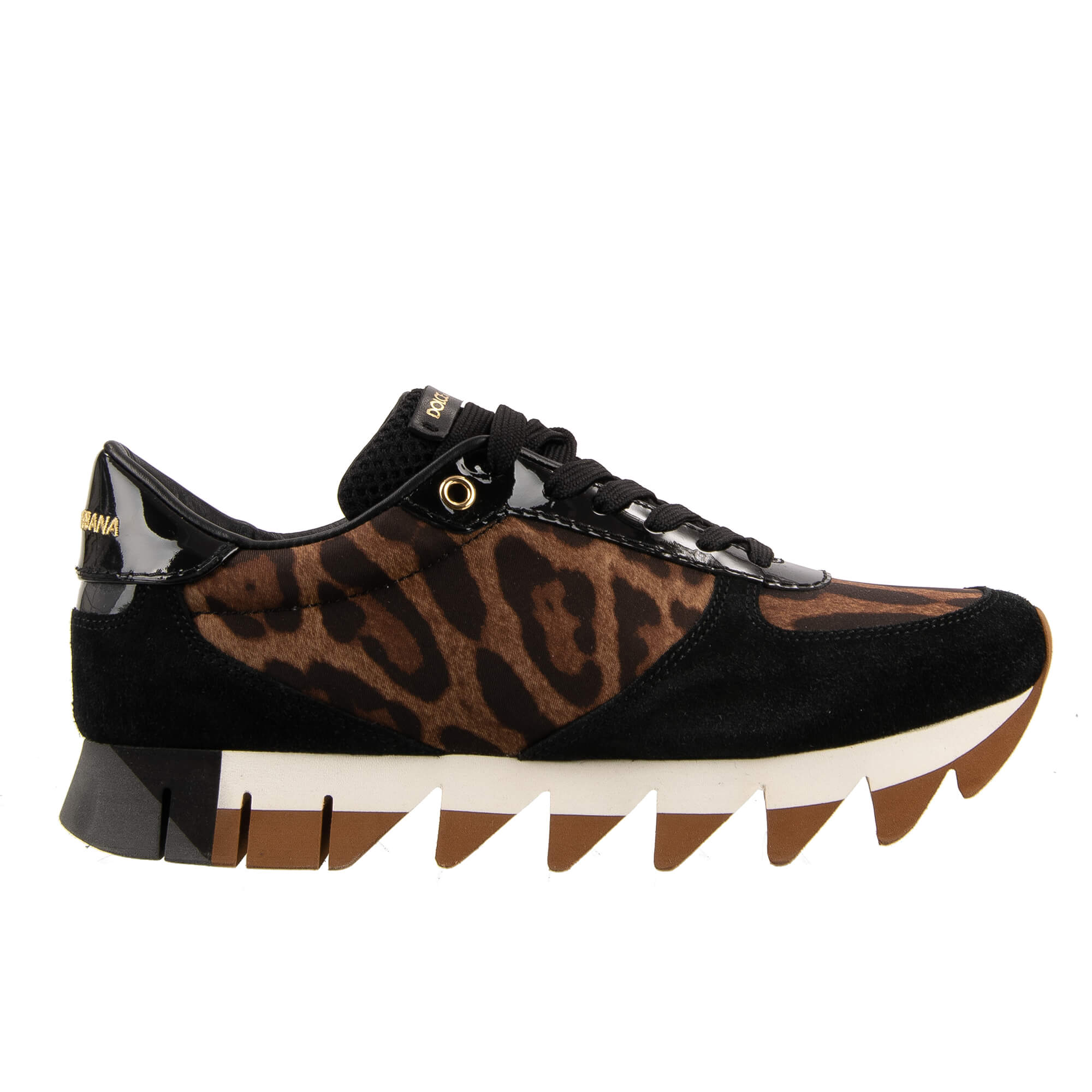 Lace Sneaker CAPRI with leopard pattern and DG logo in brown and black by DOLCE & GABBANA