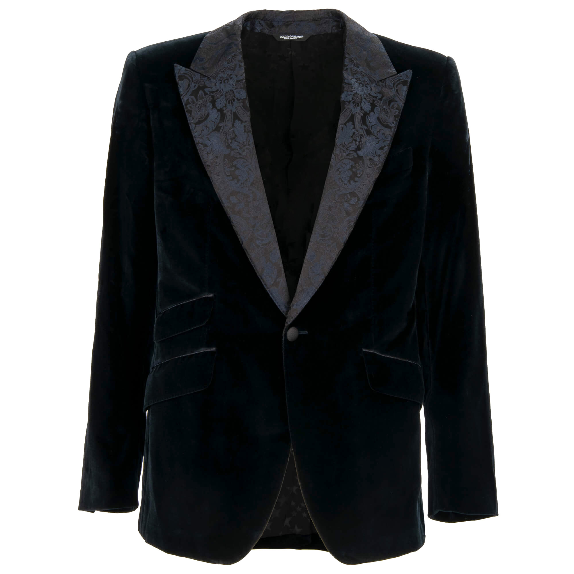 Baroque Velvet Silk Jacket Blazer SICILIA Peak Lapel Blue 50 M L