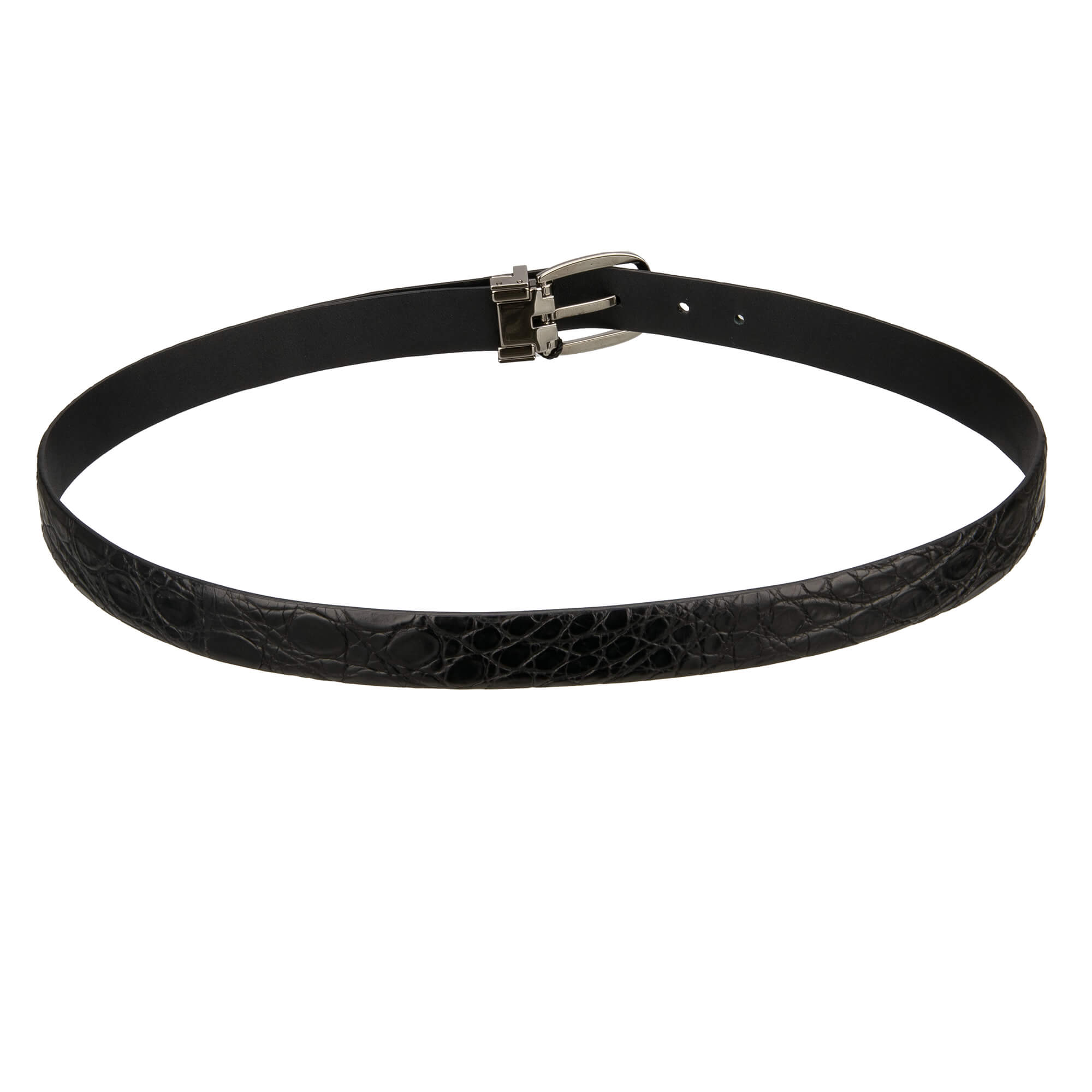 Classic Crocodile Leather belt with silver buckle in black by DOLCE & GABBANA