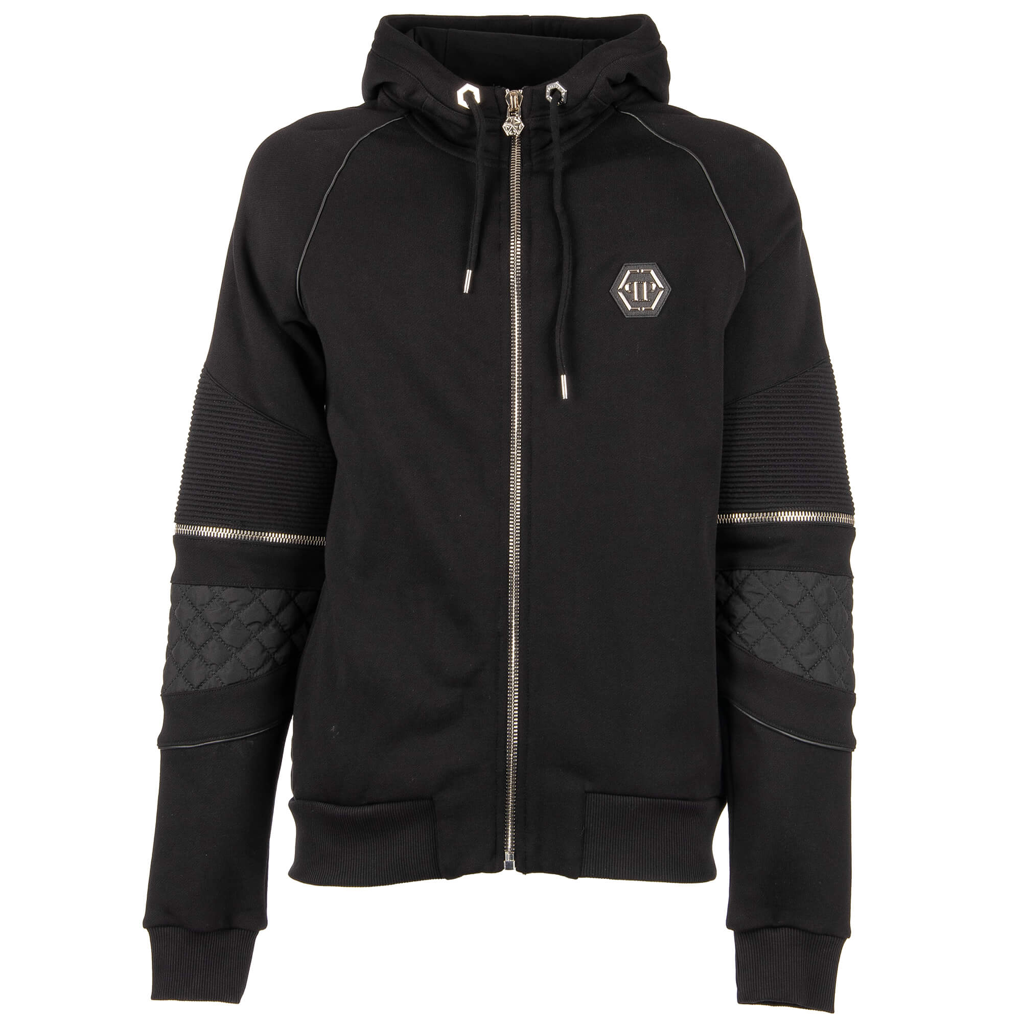 Sweatjacke / Hoodie JUST A MAN mit Reißverschlüssen, gesteppten Details und Logo vorne von PHILIPP PLEIN